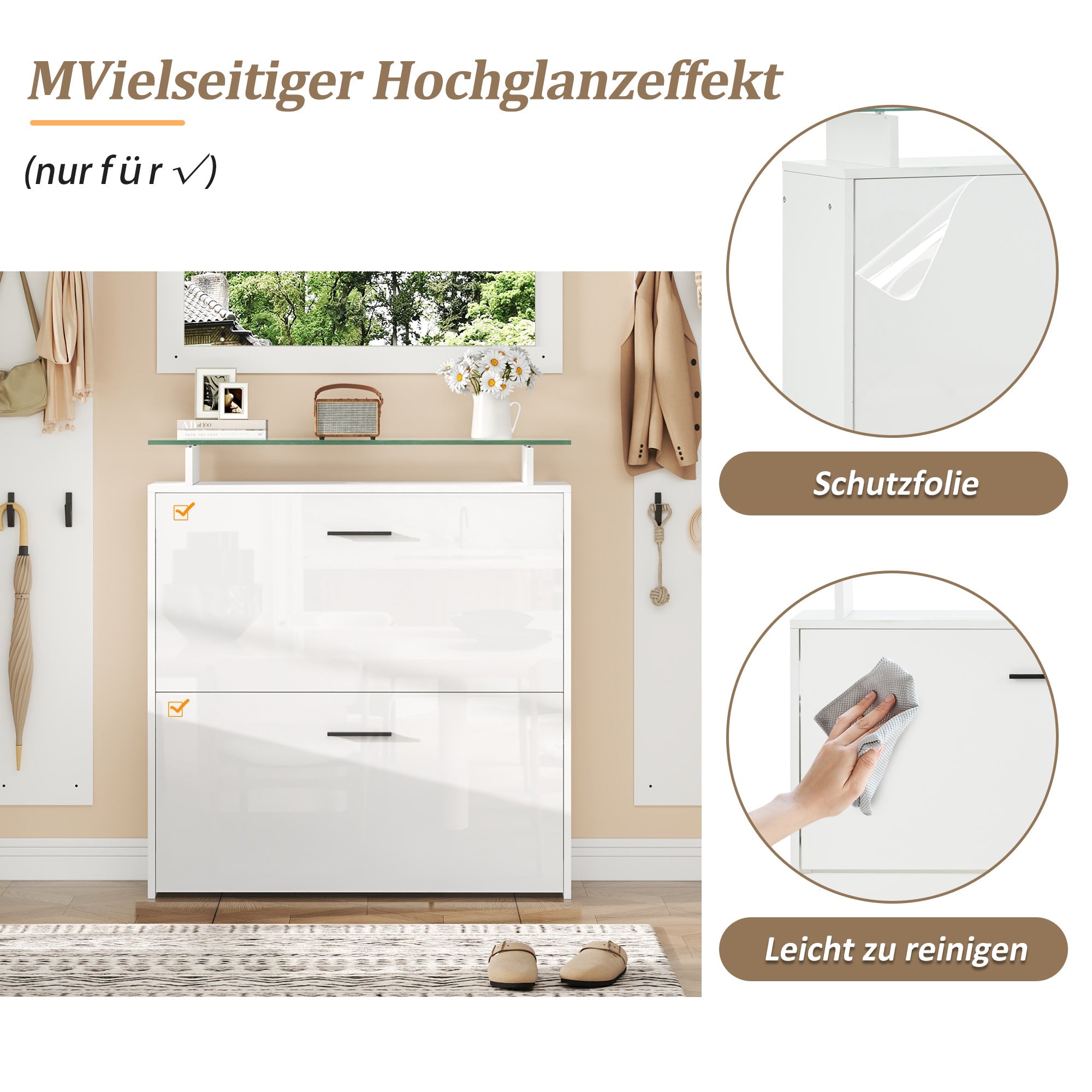 Logidon 4-delige kledingkastset met spiegel en schoenenkast, wit