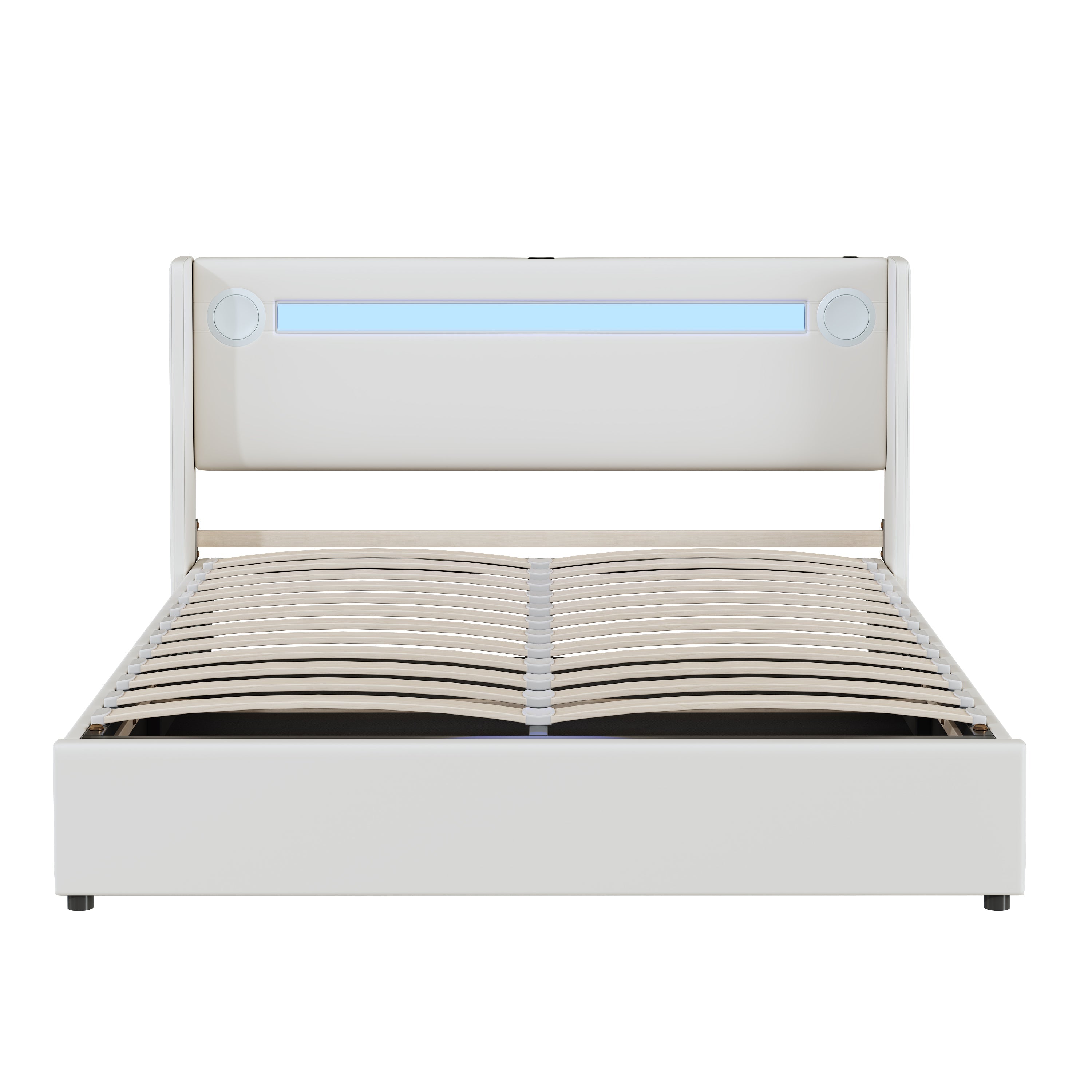 Logidon gestoffeerd bed 160x200 wit met LED lichtstrip Bluetooth USB