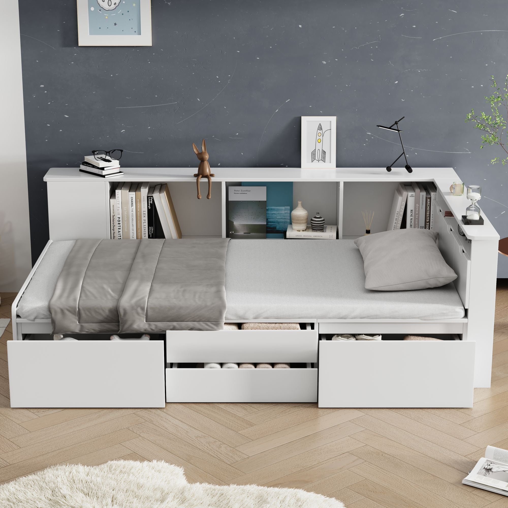 Logidon kinderbed 90x200 cm wit met opbergruimte en boekenkast