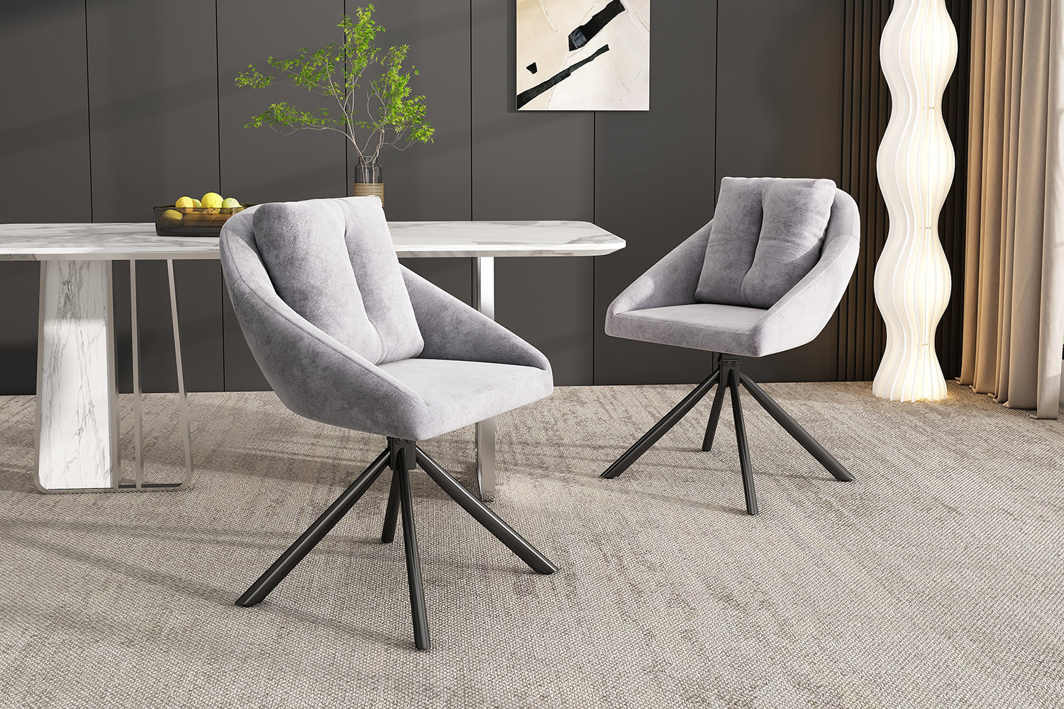 Logidon Modern Gray Velvet Chair Set of Four Swivel Ergonomic Chairs