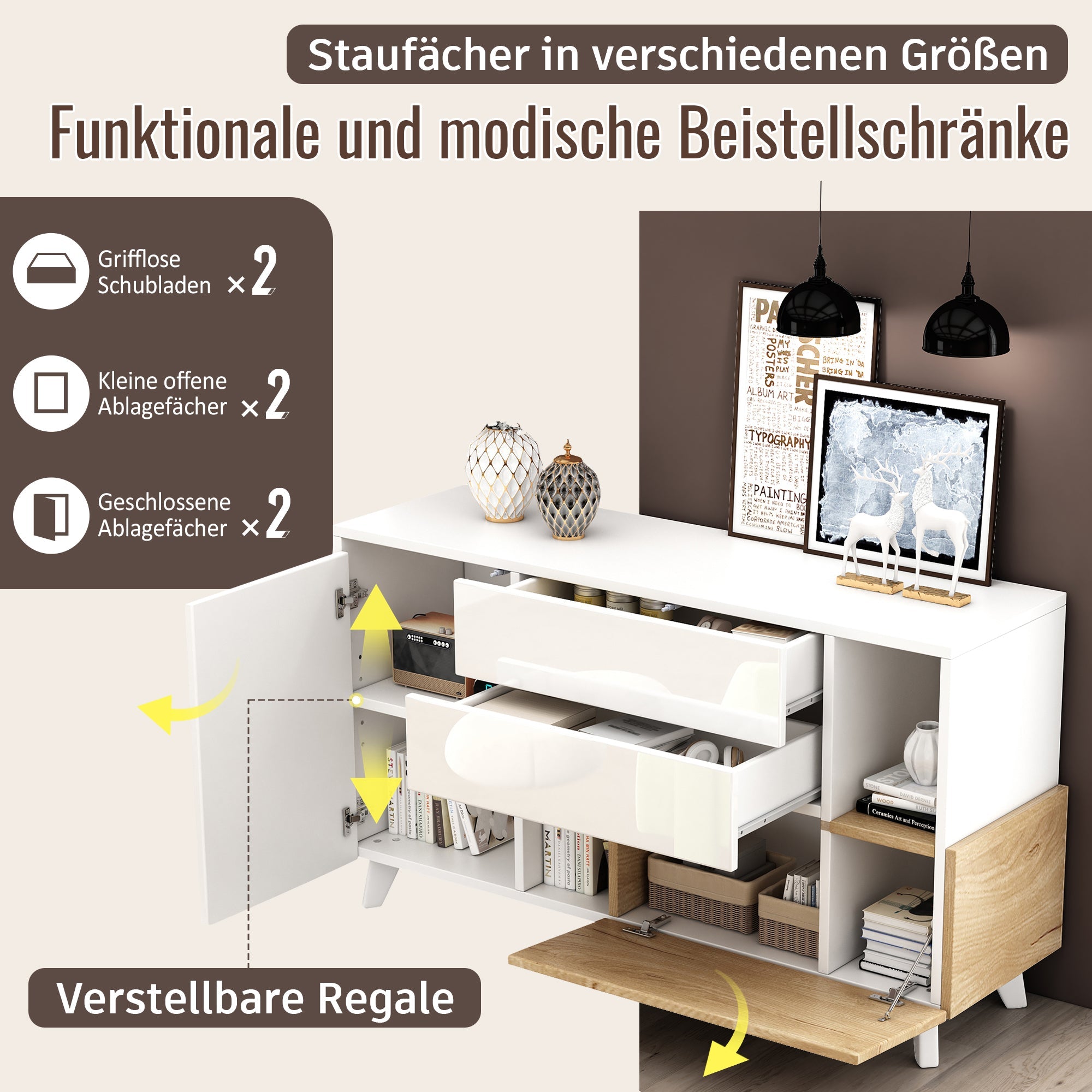 Logidon dressoir hoogglans wit 130x40x70 cm met opbergruimte