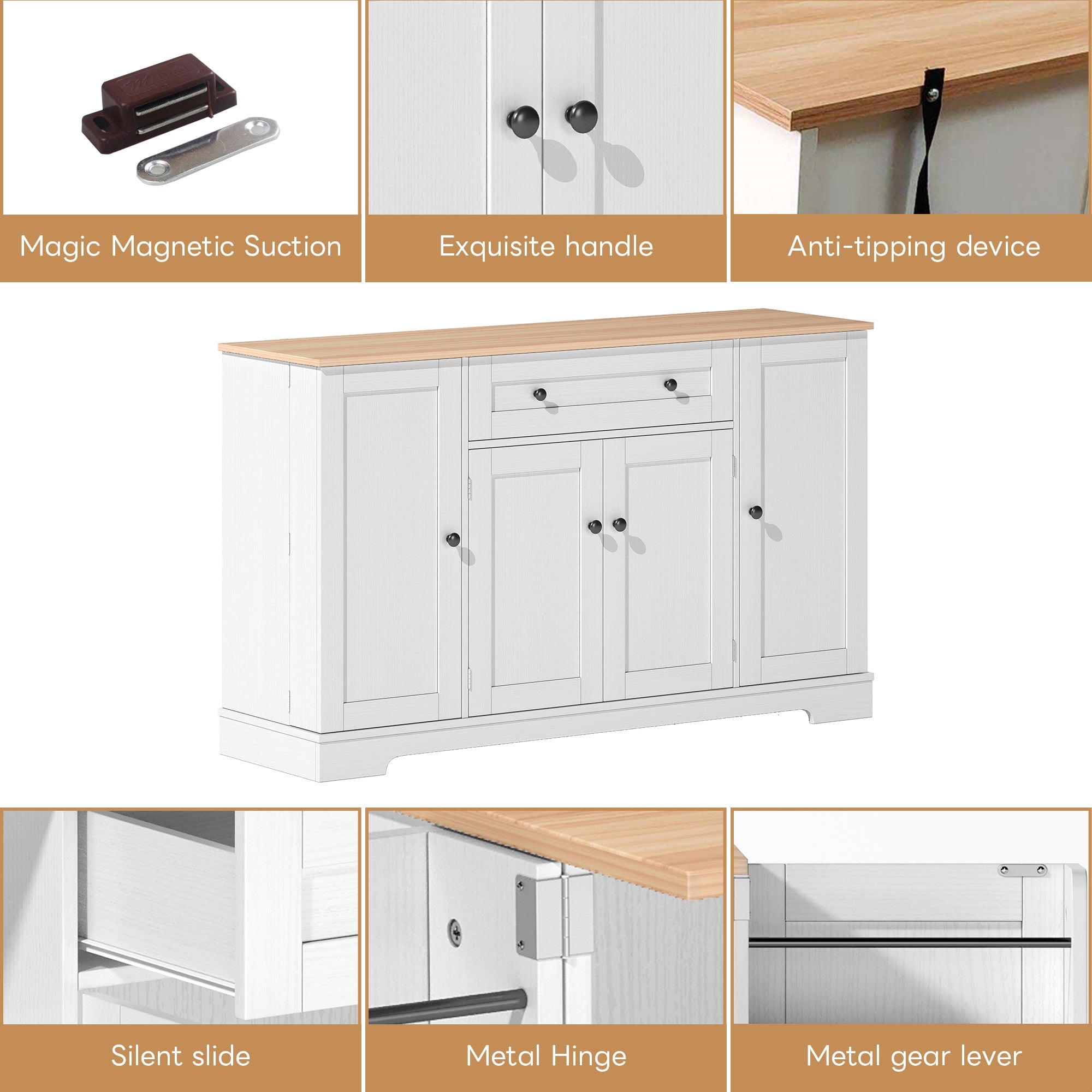 Logidon keukenbuffet 138 cm witte multifunctionele ladedeuren