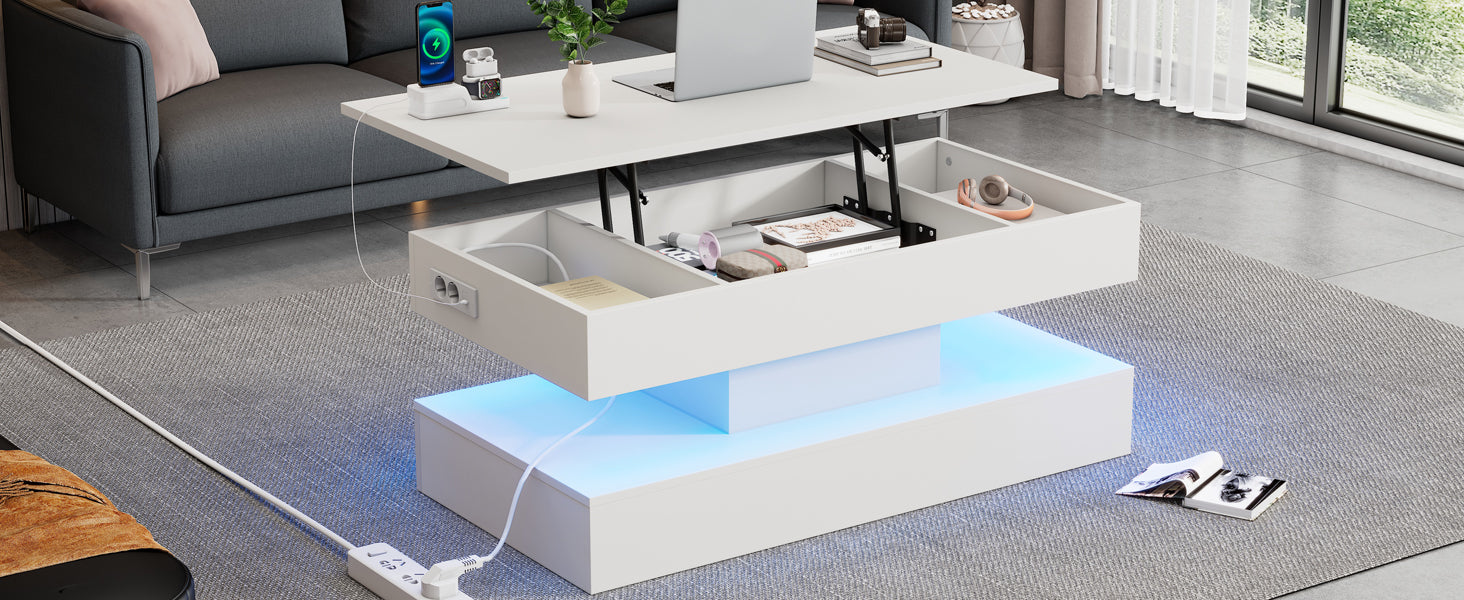 Logidon salontafel LED-verlichting en opbergruimte wit 100x50 cm
