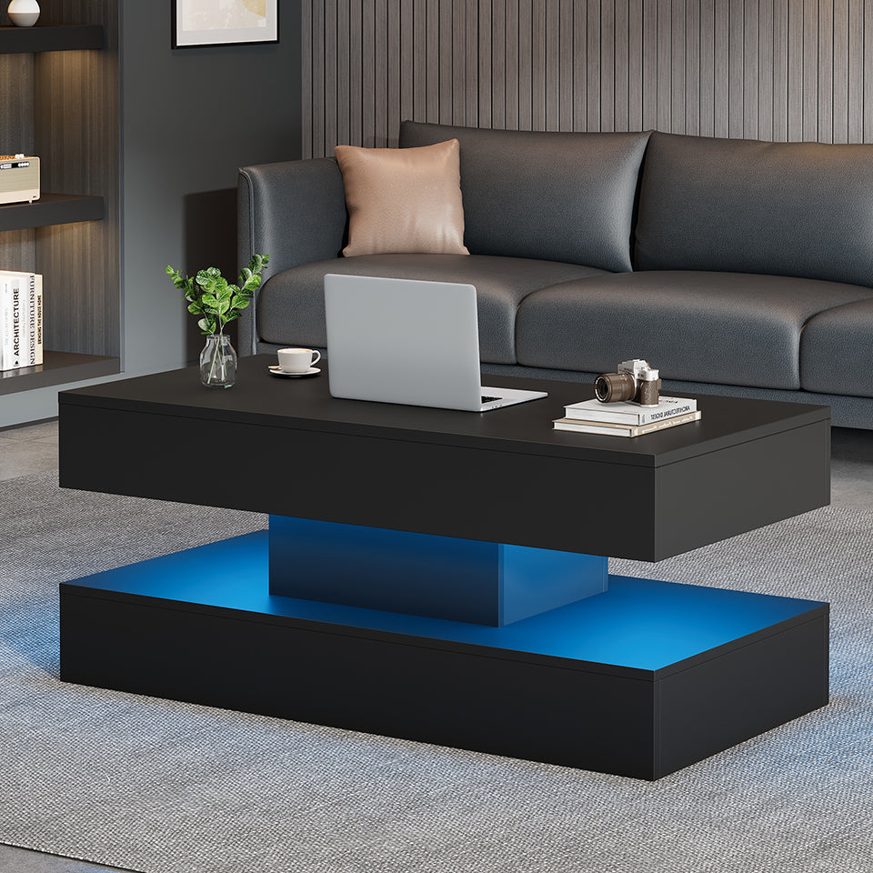 Logidon LED Salontafel met verborgen opbergruimte 100x50 cm Zwart