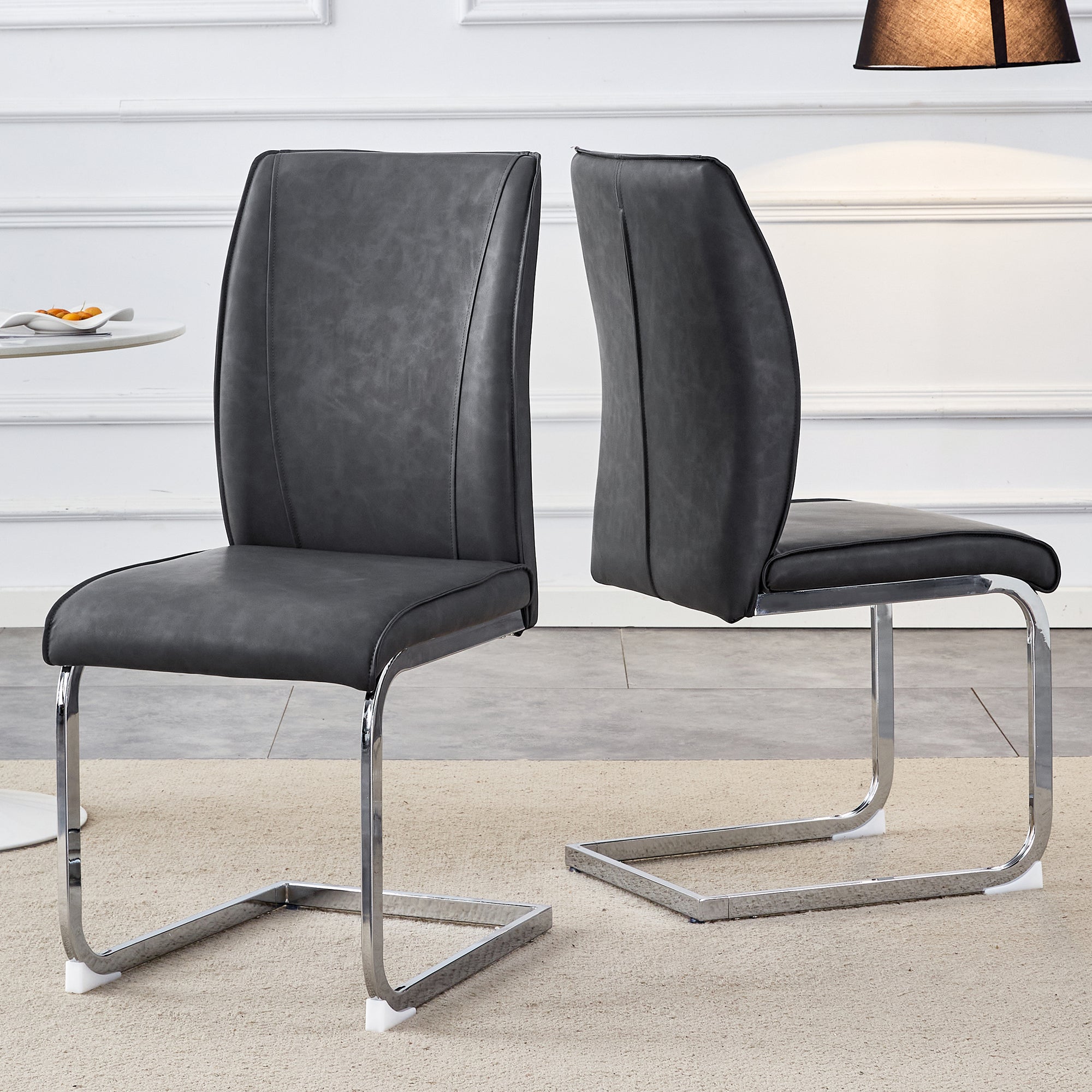 Logidon Dining Table Chair Set Gray Faux Leather With Horseskin Texture