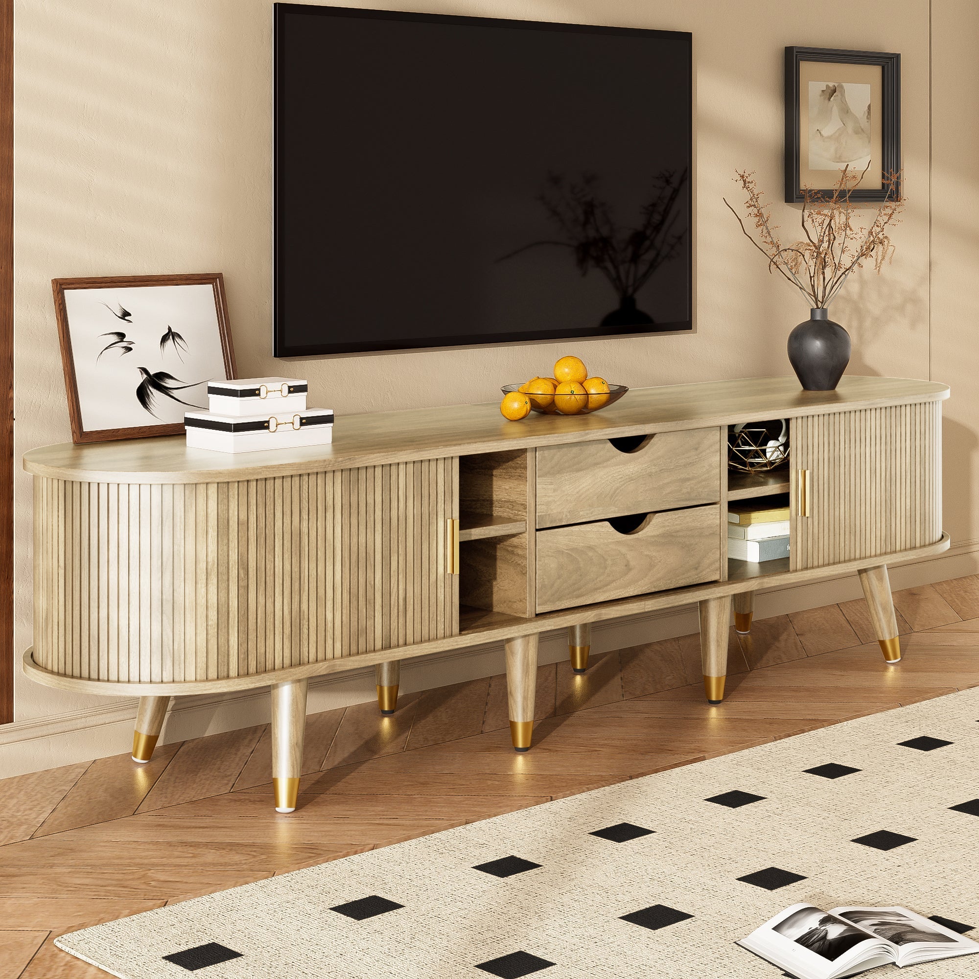 Logidon TV-meubel met schuifdeuren 175 centimeter bruin MDF lowboard
