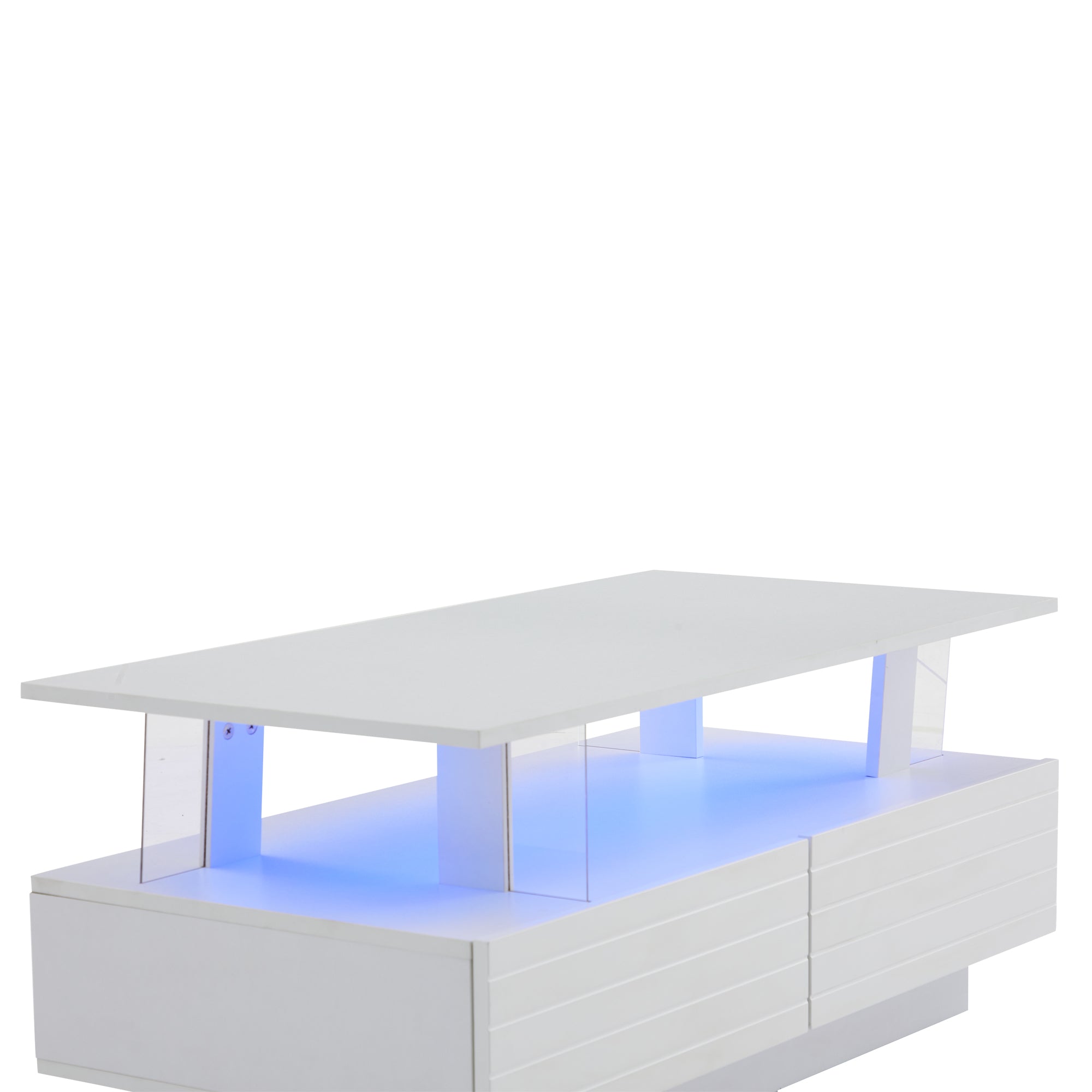 Logidon Witte LED Salontafel met Opbergruimte Bluetooth App Bediening 100x50x42 Cm