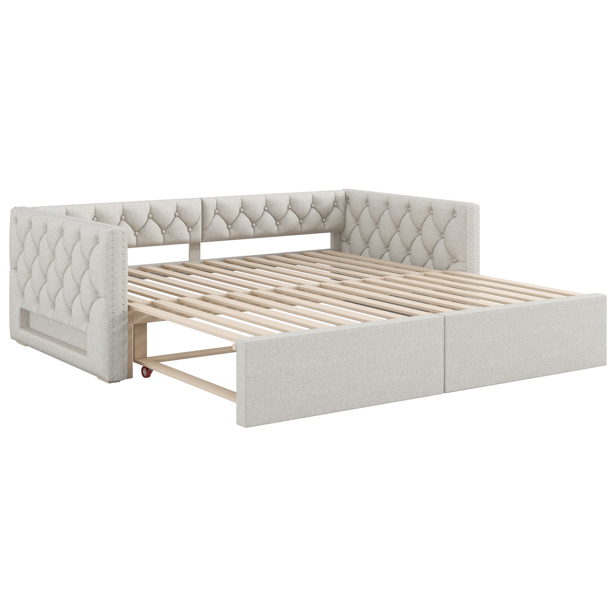 Logidon uitschuifbaar dagbed 90x200 tot 180x200 beige met LED