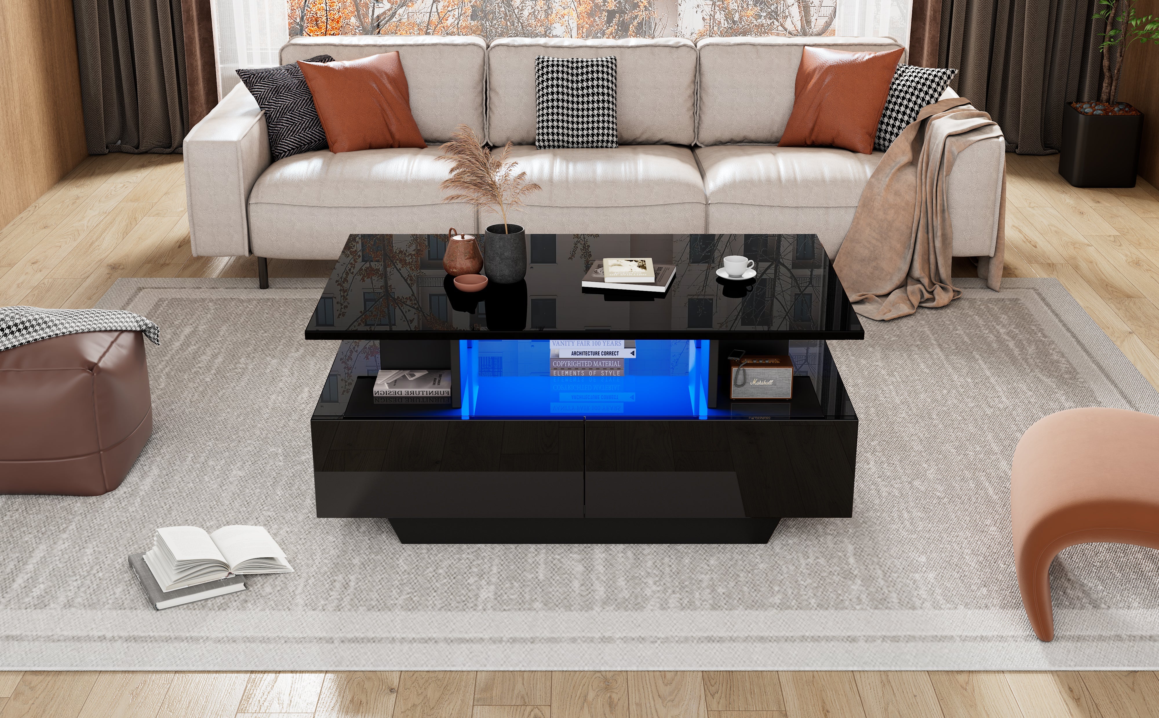 Logidon LED-verlichting salontafel met 2 lades 90x55x41 cm