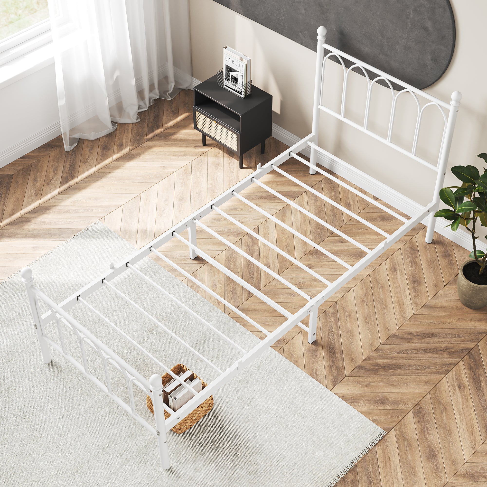 Logidon metalen bedframe 90x200 wit hoofdbord met opbergruimte voor onder het bed