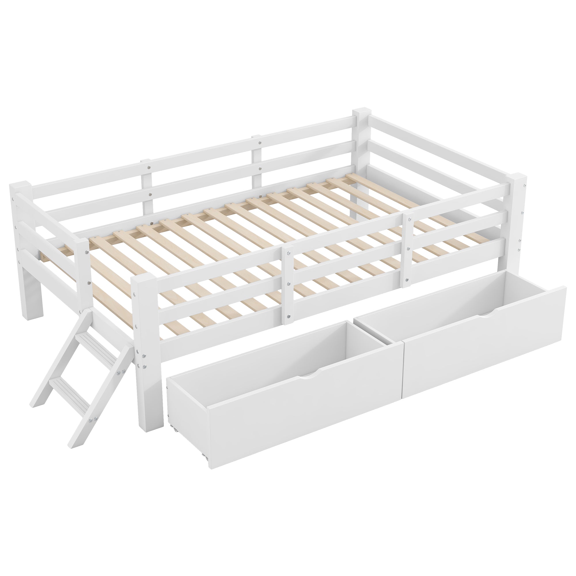 Logidon 90x200 houten platformbedleuning 2 laden wit