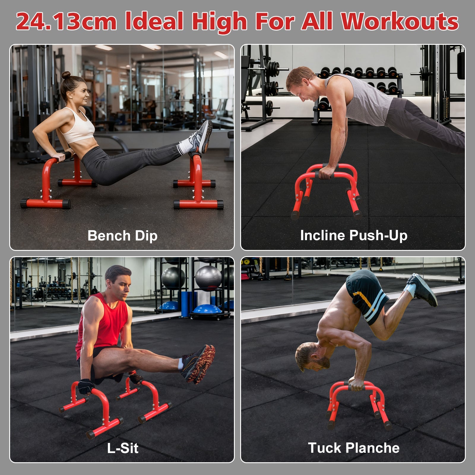 Logidon Parallel Bars and Dip Station Red Stable 300 kg load capacity