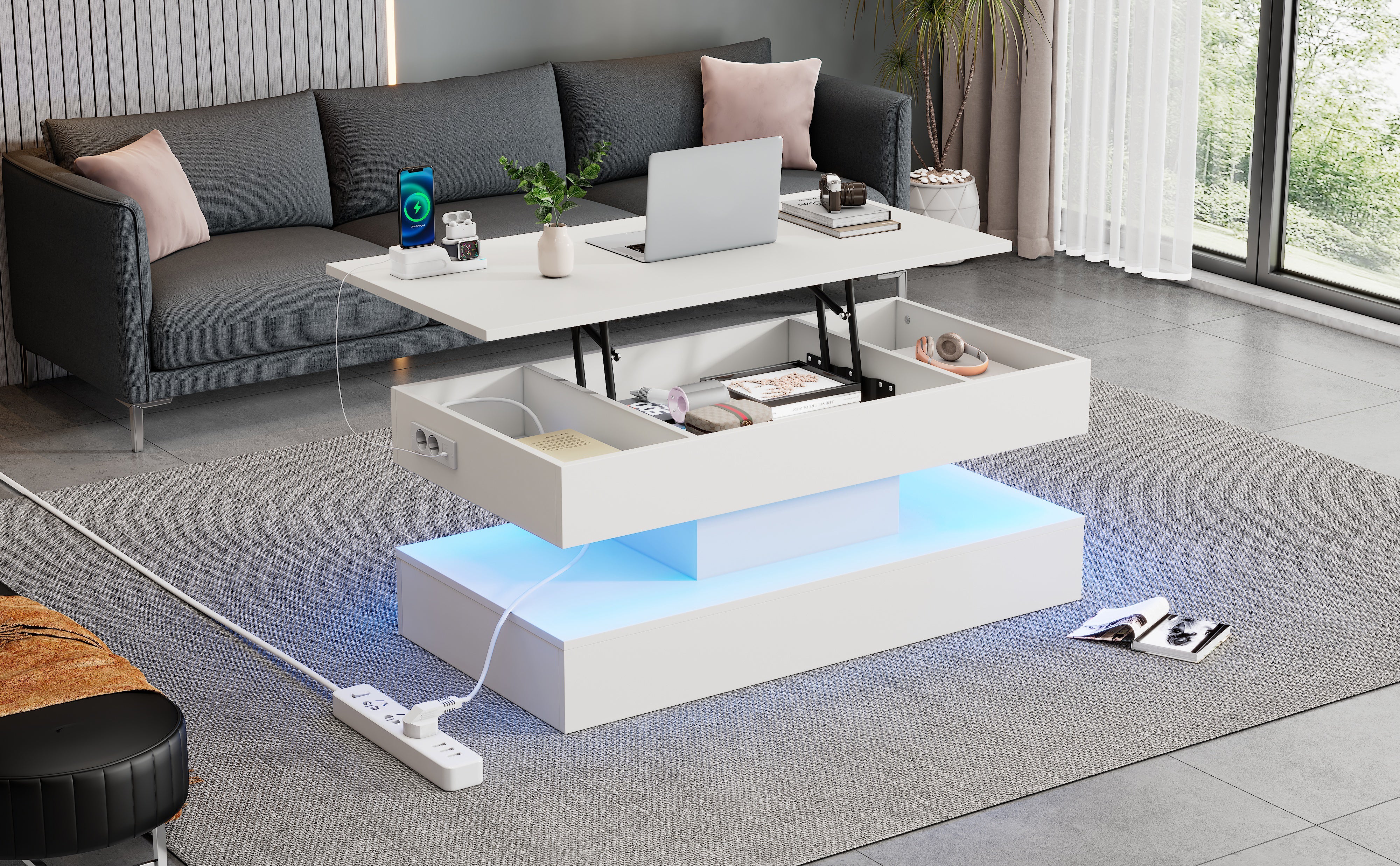 Logidon salontafel LED-verlichting en opbergruimte wit 100x50 cm