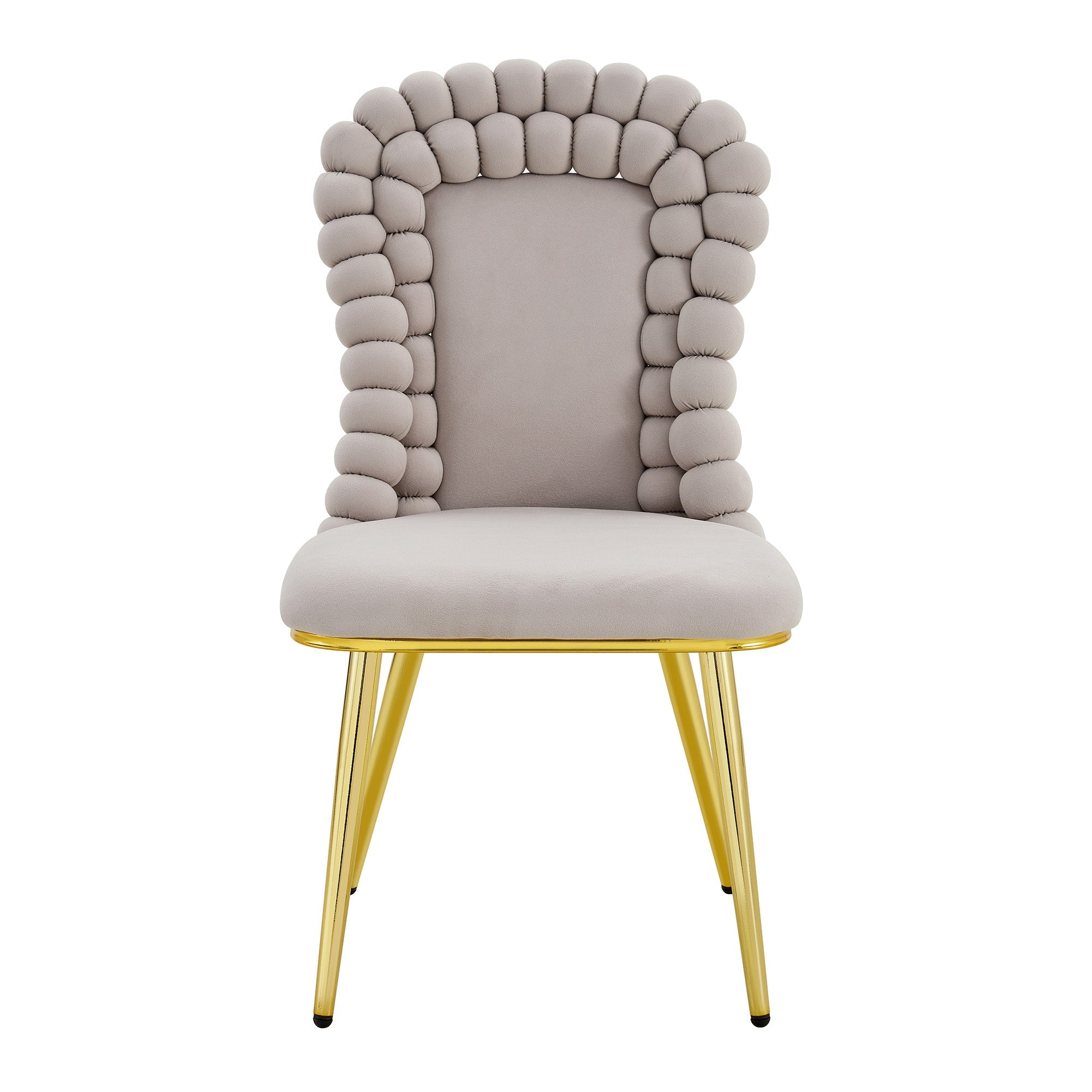 Logidon Set van 2 lichtgrijze fluwelen eetkamerstoelen met rugleuning met kogelketting