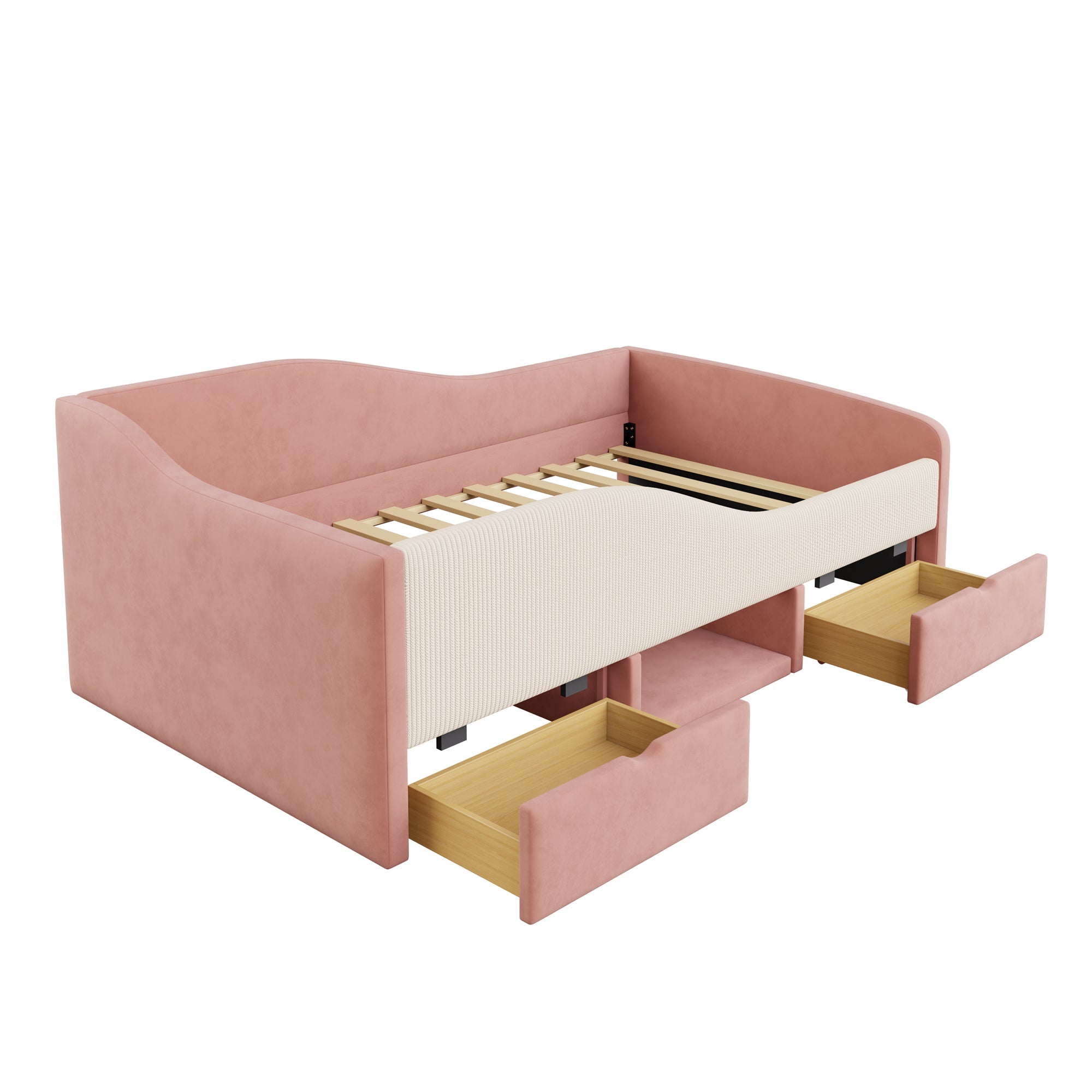 Logidon gestoffeerd bed 90x190 roze crème wit fluweel stof twee lades