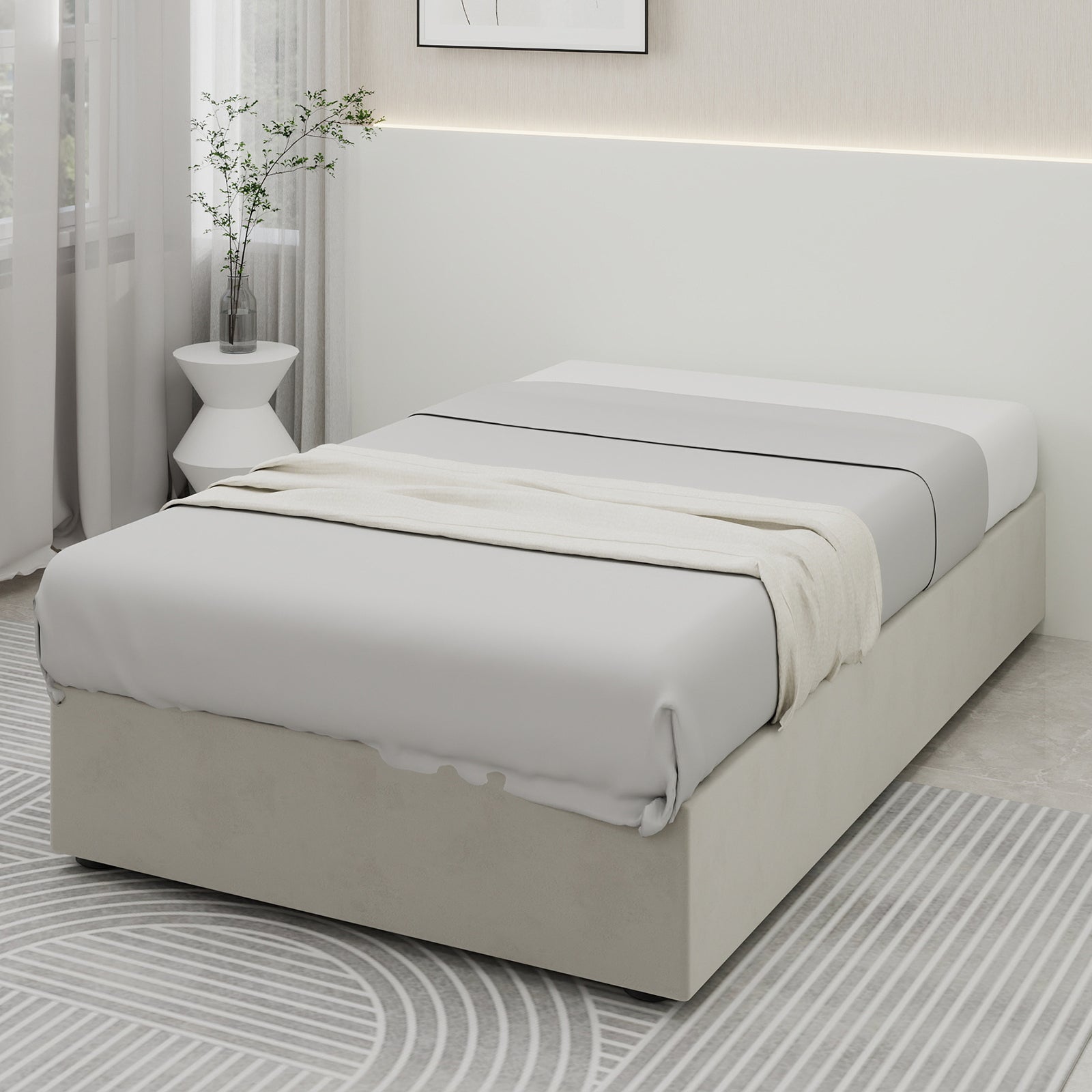 Logidon bedframe 90x200 cm beige fluweel met gaslift opbergruimte