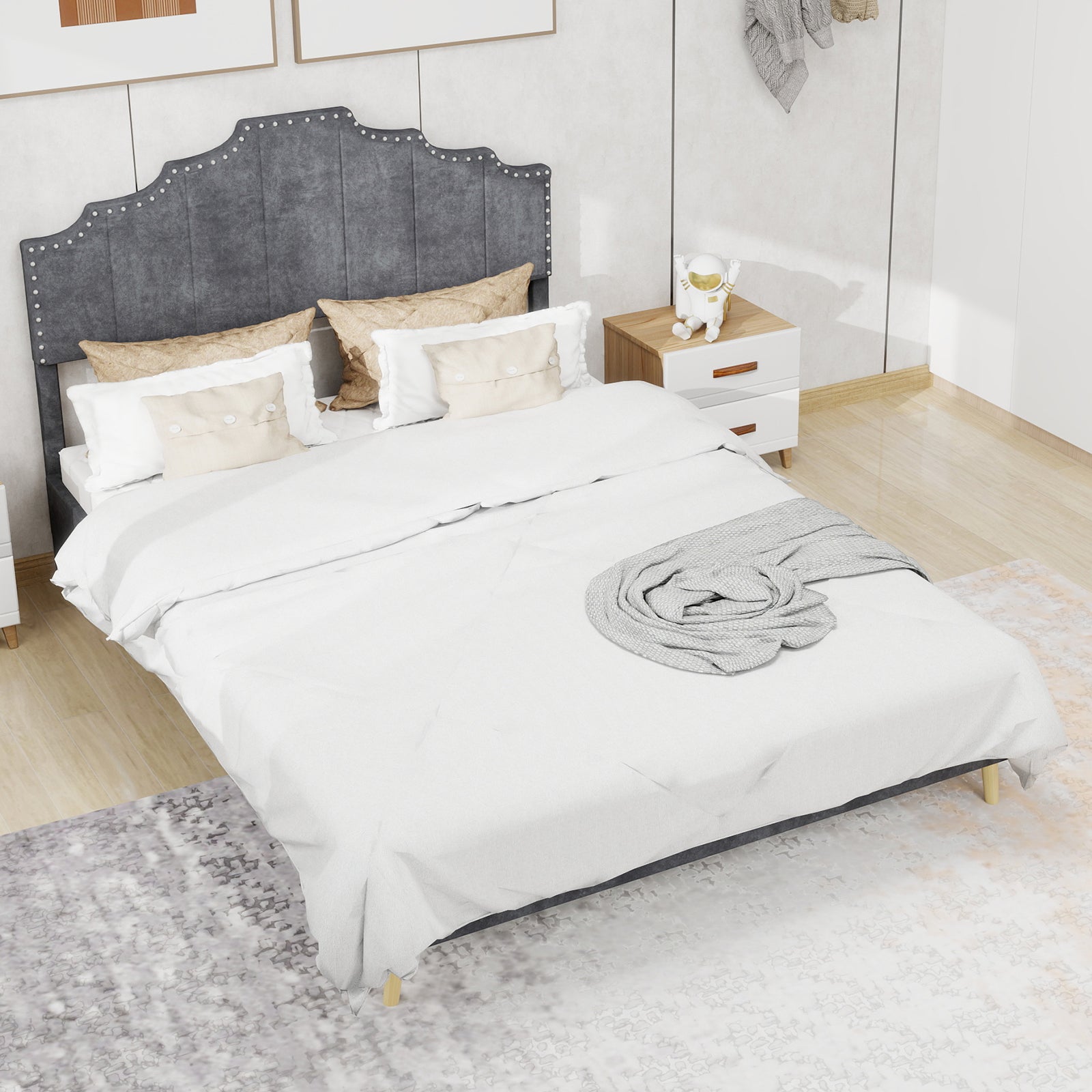 Logidon stoffen bed 160x200 cm grijs met hoofdeinde