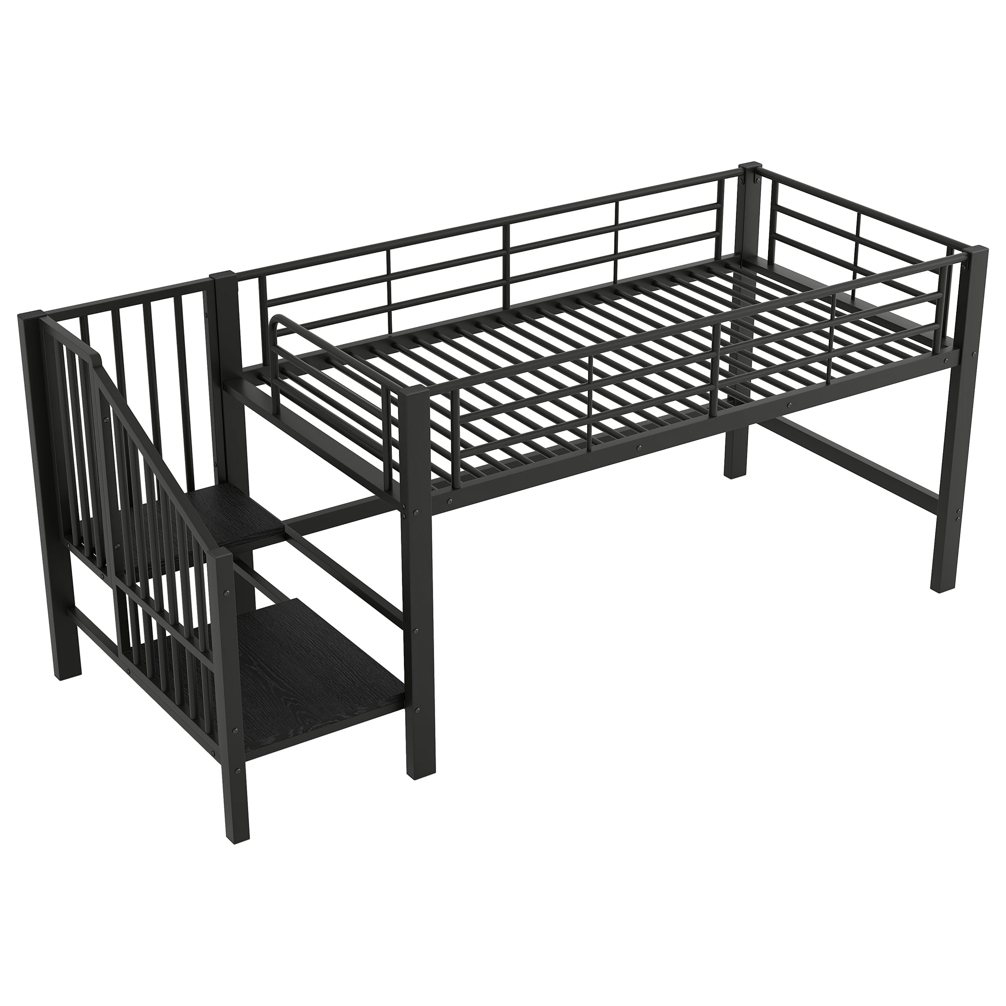 Logidon halfhoge hoogslaper 90 x 200 met opbergtrap zwart