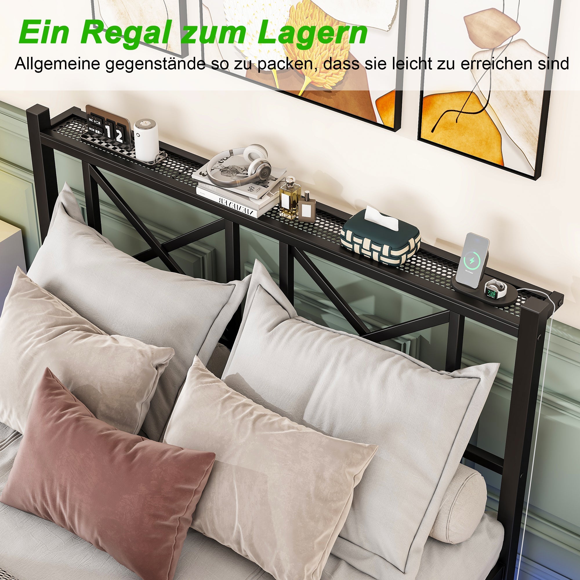 Logidon metalen bedframe 140x200 cm zwarte LED-verlichting