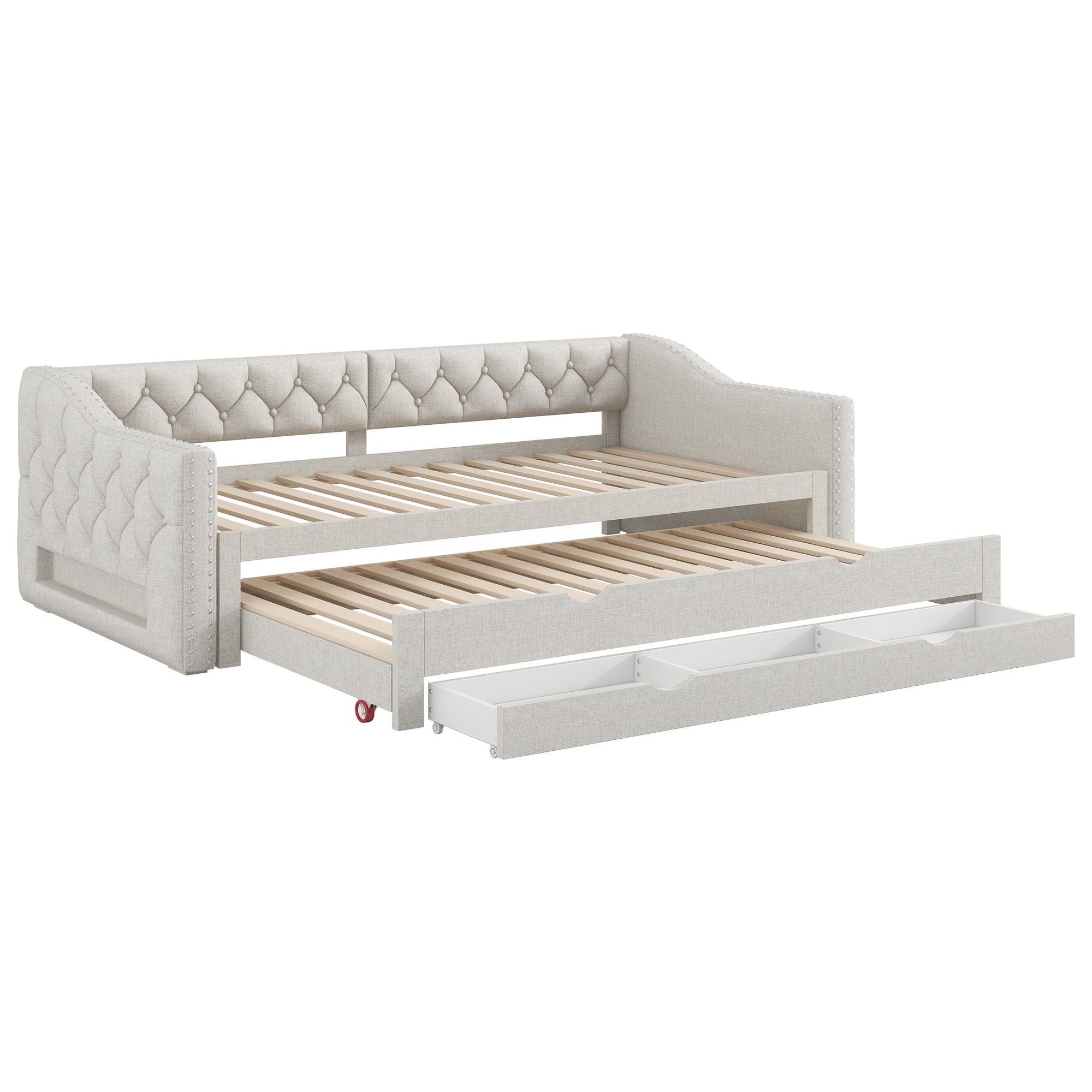 Logidon 90x200 gestoffeerd dagbed met LED-licht uitschuifbaar bed beige
