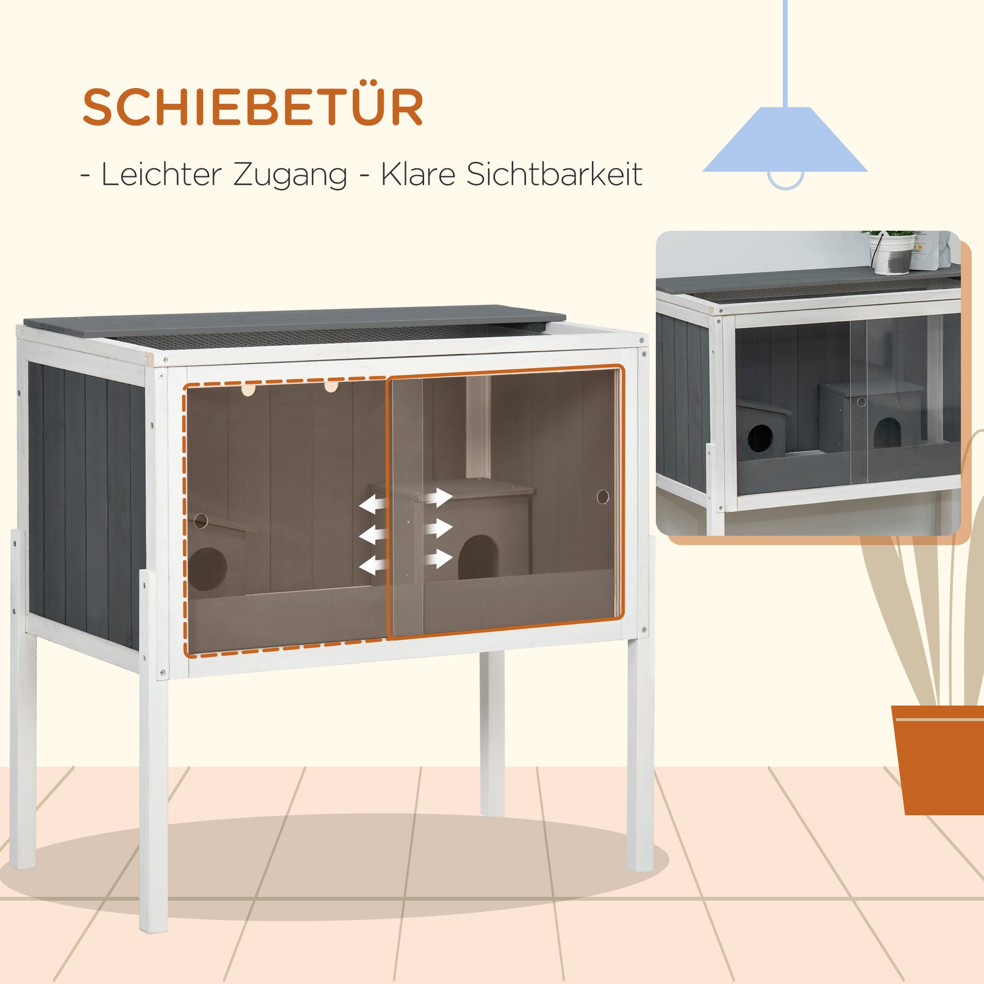 Logidon Houten Hamsterkooi 82x45x81 cm Grijs 2 Hutten