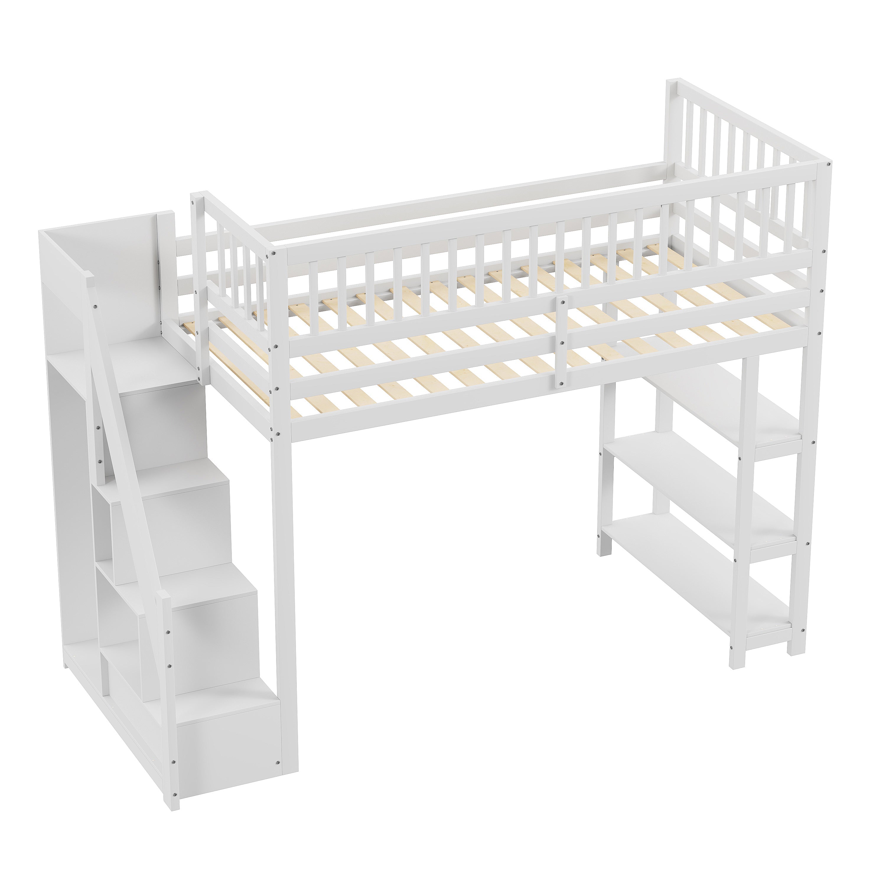 Logidon hoogslaper 90x200 met kledingkast en opbergruimte wit