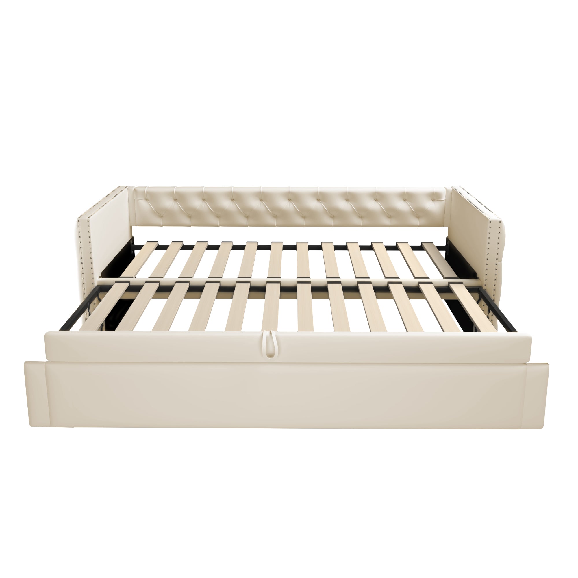 Logidon gestoffeerd bed slaapbank 90x200 beige fluwelen lattenbodem