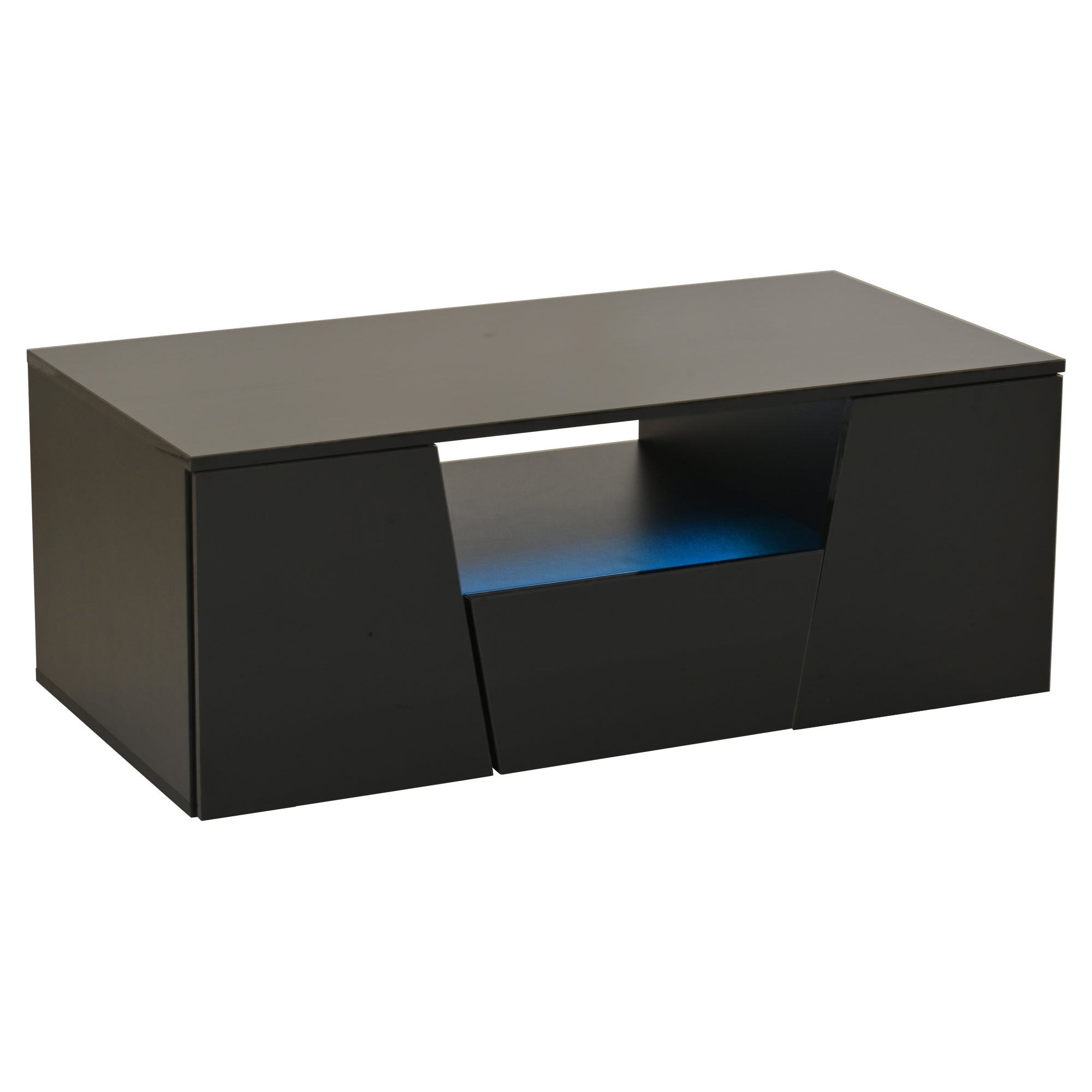Logidon coffee table 100x50x40 cm black with LED 2 cabinets 1 drawer