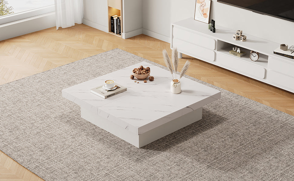 Logidon vierkante salontafel wit marmerlook 90x90x25 cm met lades