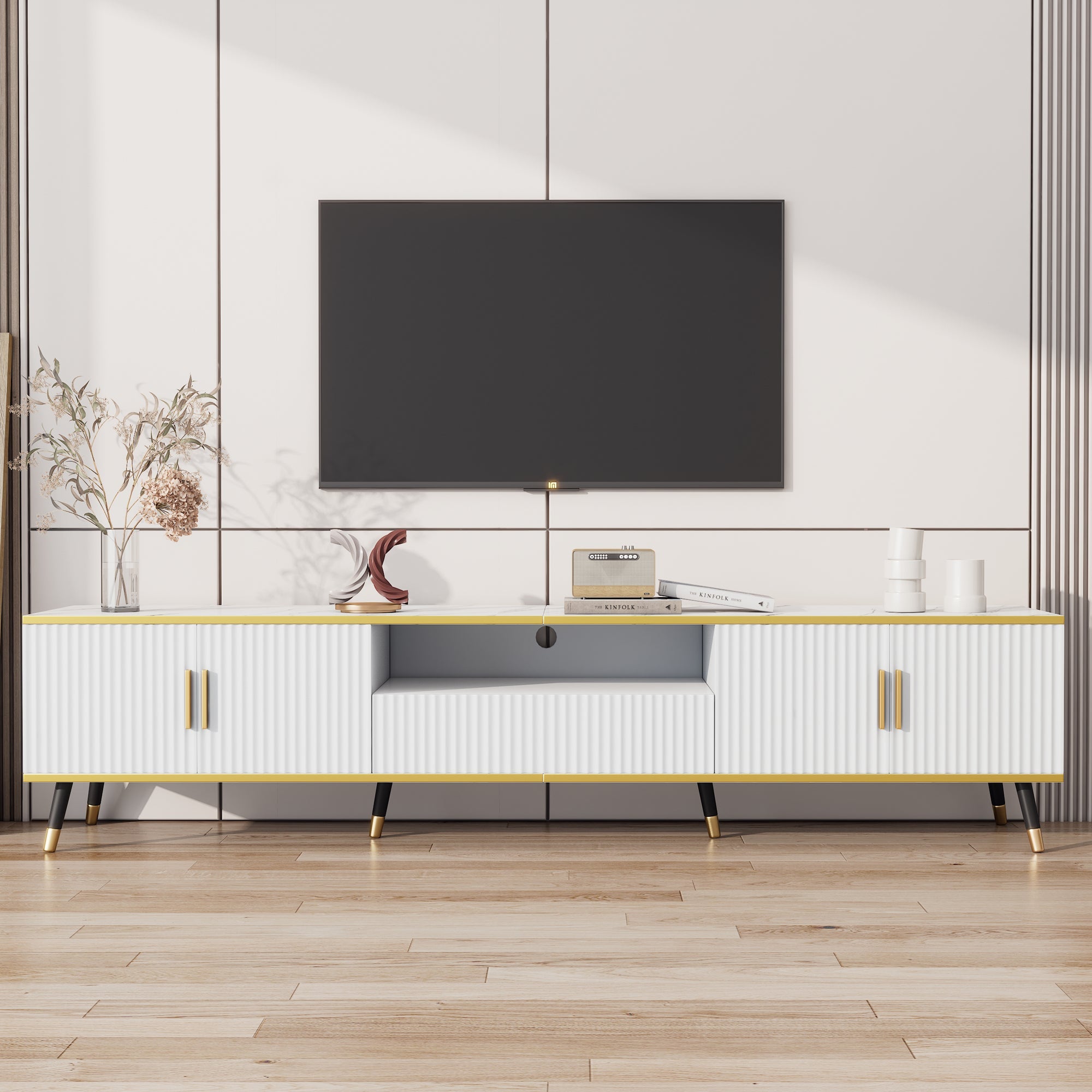 Logidon Modern TV-meubel Wit Marmerlook 200x40x46 cm