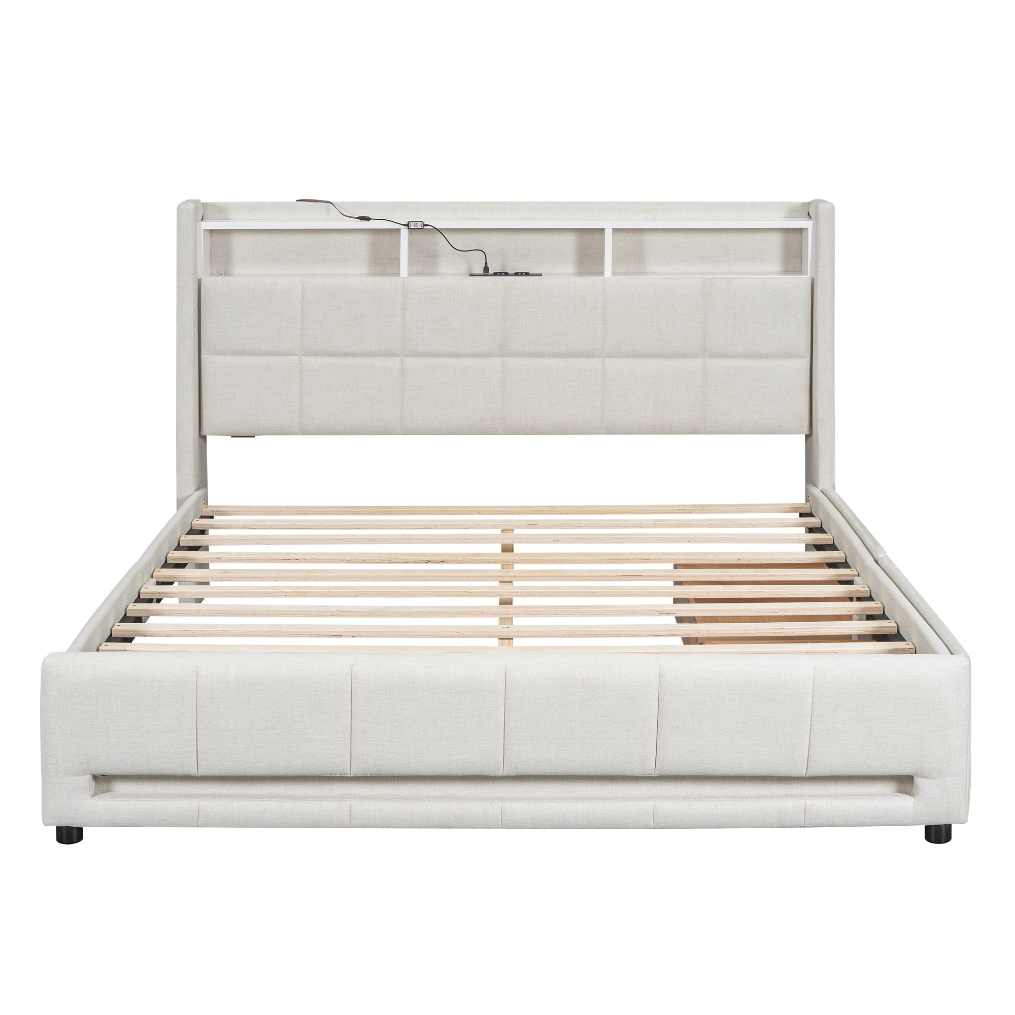 Logidon gestoffeerd bed 160x200 cm beige linnen met LED app bediening