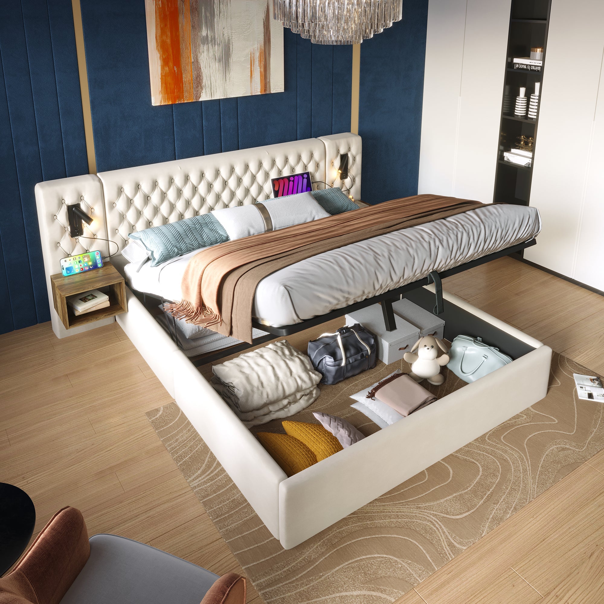 Logidon bedsysteem beige 160x200 cm hydraulisch opbergmatras
