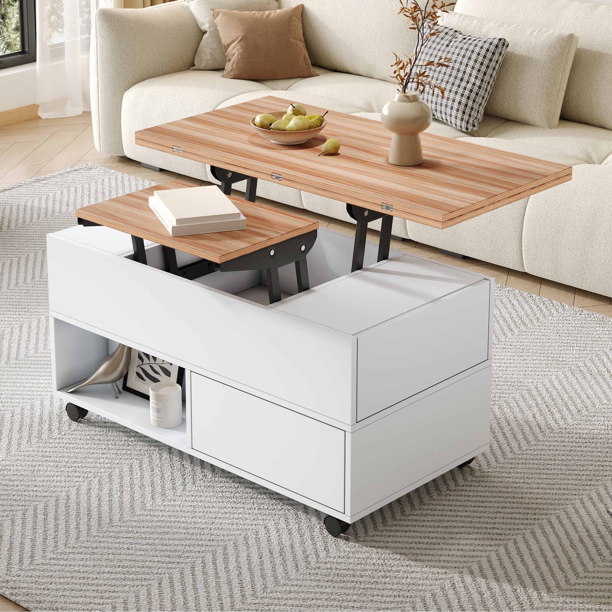 Logidon salontafel Lift Top 100x50 wit houtlook met 4 lades