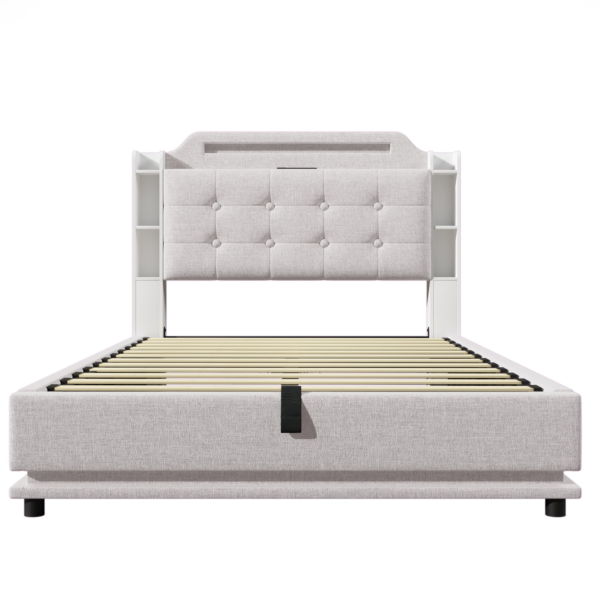 Logidon gestoffeerd bed 140x200 beige met LED lichtstrip en opbergruimte