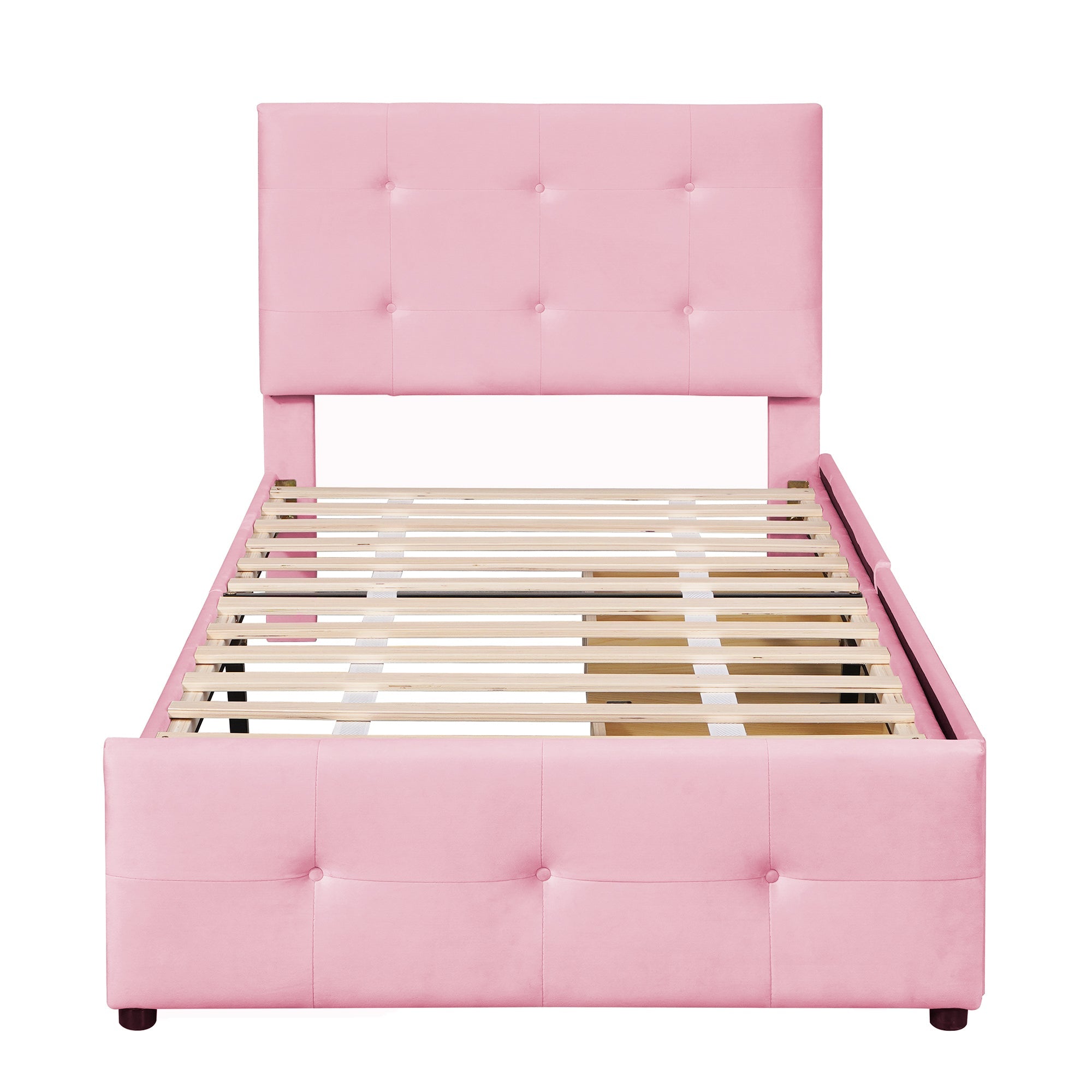 Logidon gestoffeerd bed 90x200 roze fluweel met lattenbodem twee lades
