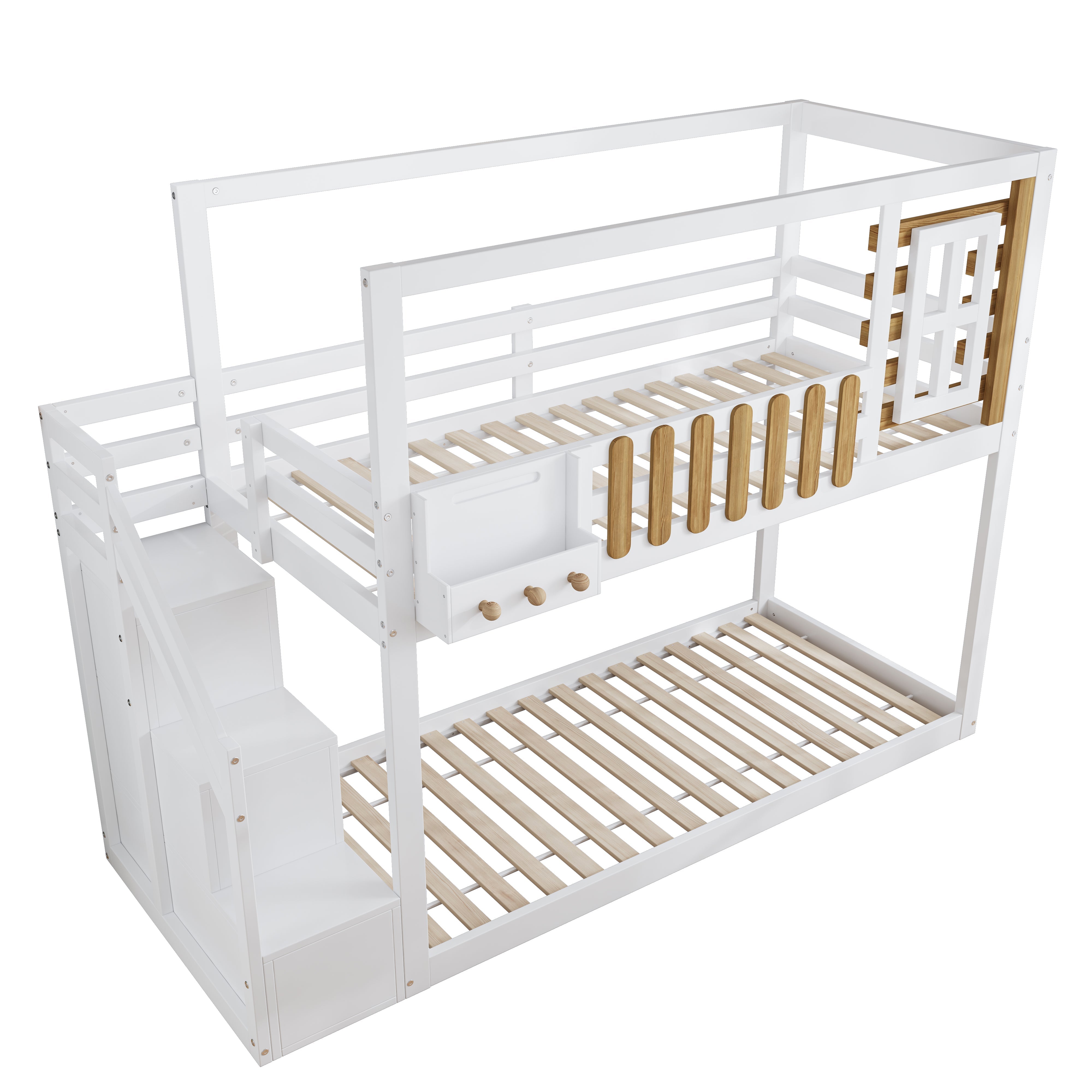 Logidon Bunk Bed With Stairs Window Pine Wood White 90x200 cm