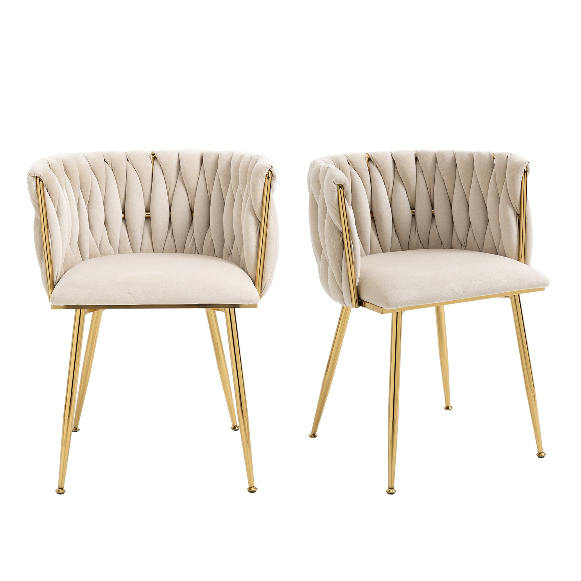 Logidon Lux Velvet Dining Chairs Ivory Gold Legs Set of Two