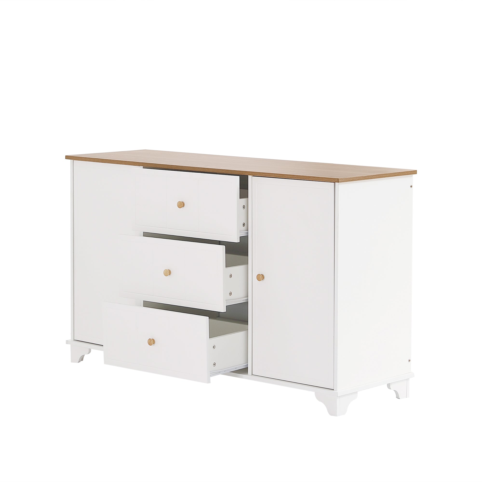 Logidon classic chest of drawers white natural with 3 drawers and 2 doors