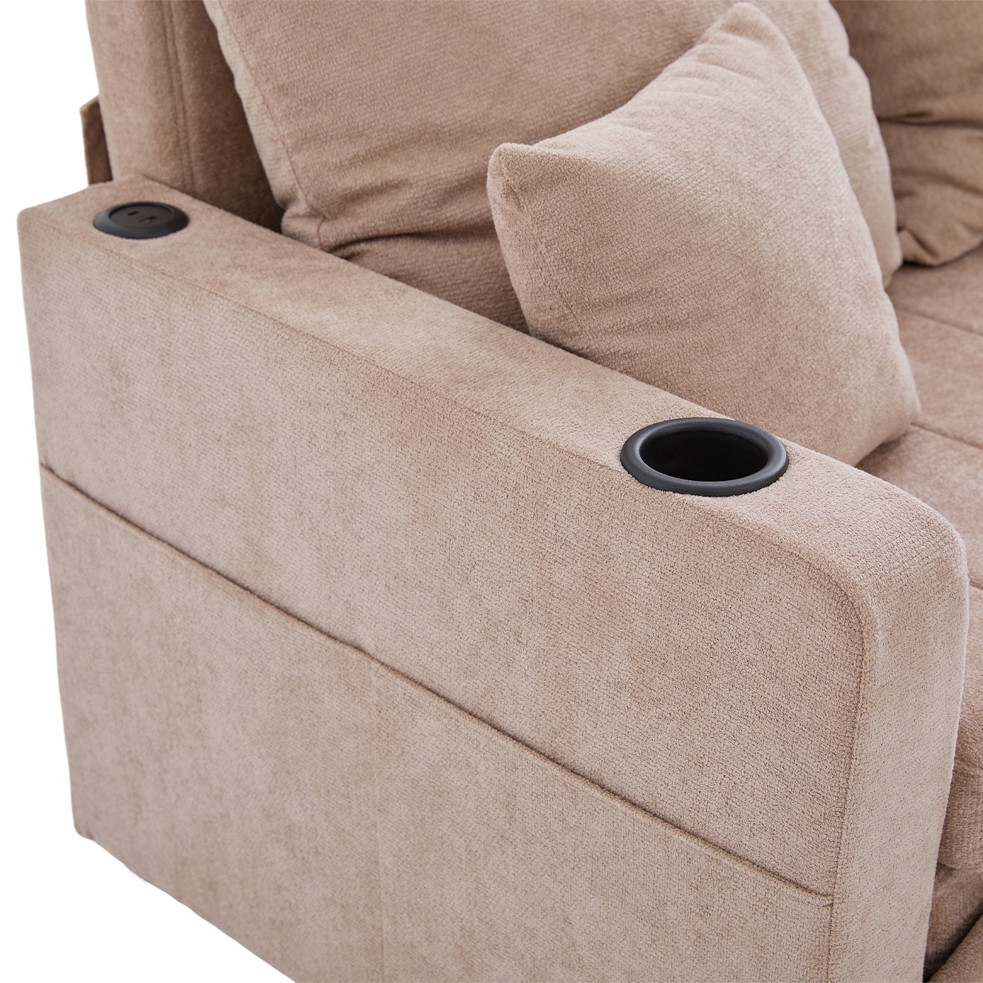 Logidon multifunctionele stoffen bank Khaki Velvet met USB-oplaadfunctie