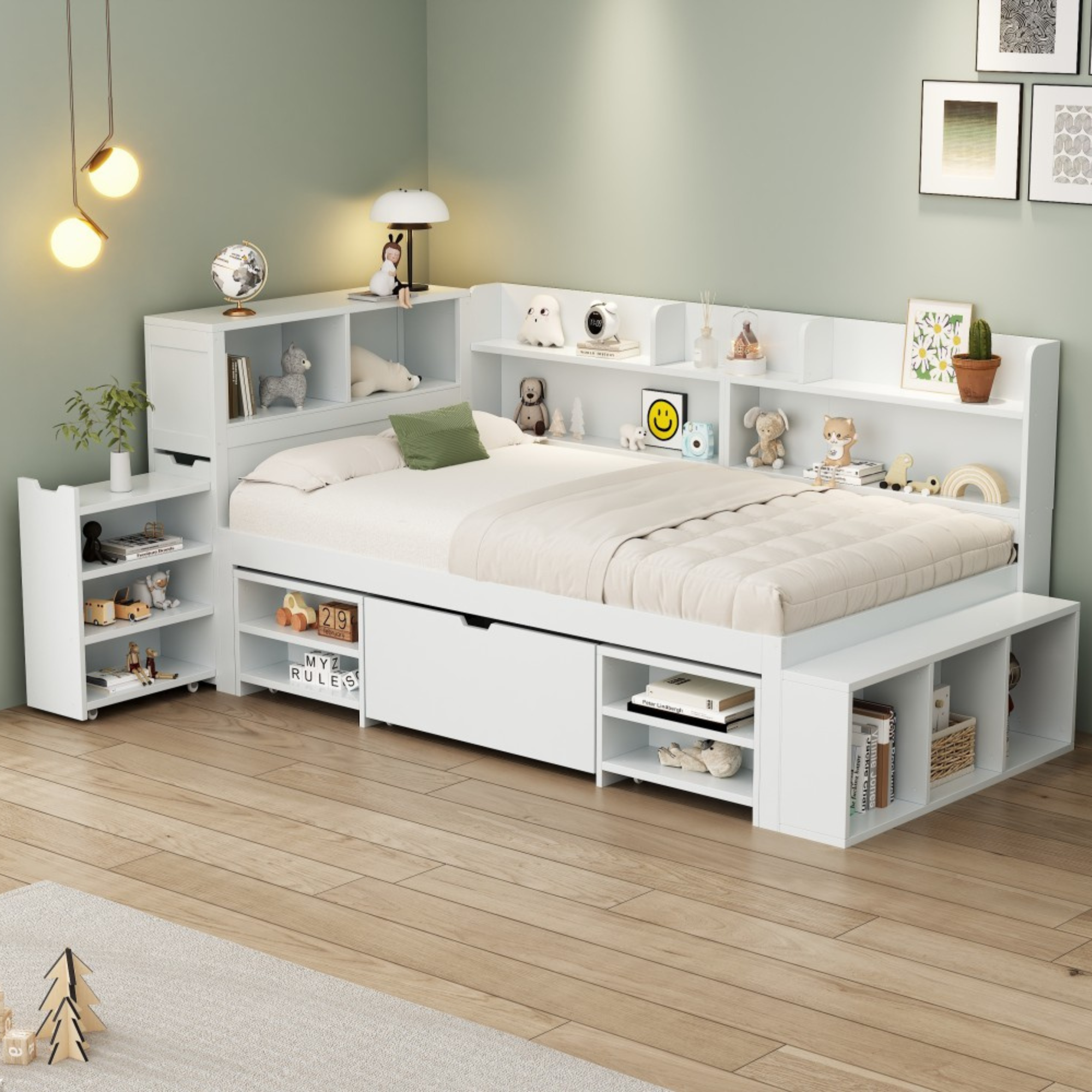 Logidon 90x190 kinderbed wit multifunctioneel bed met opbergruimte