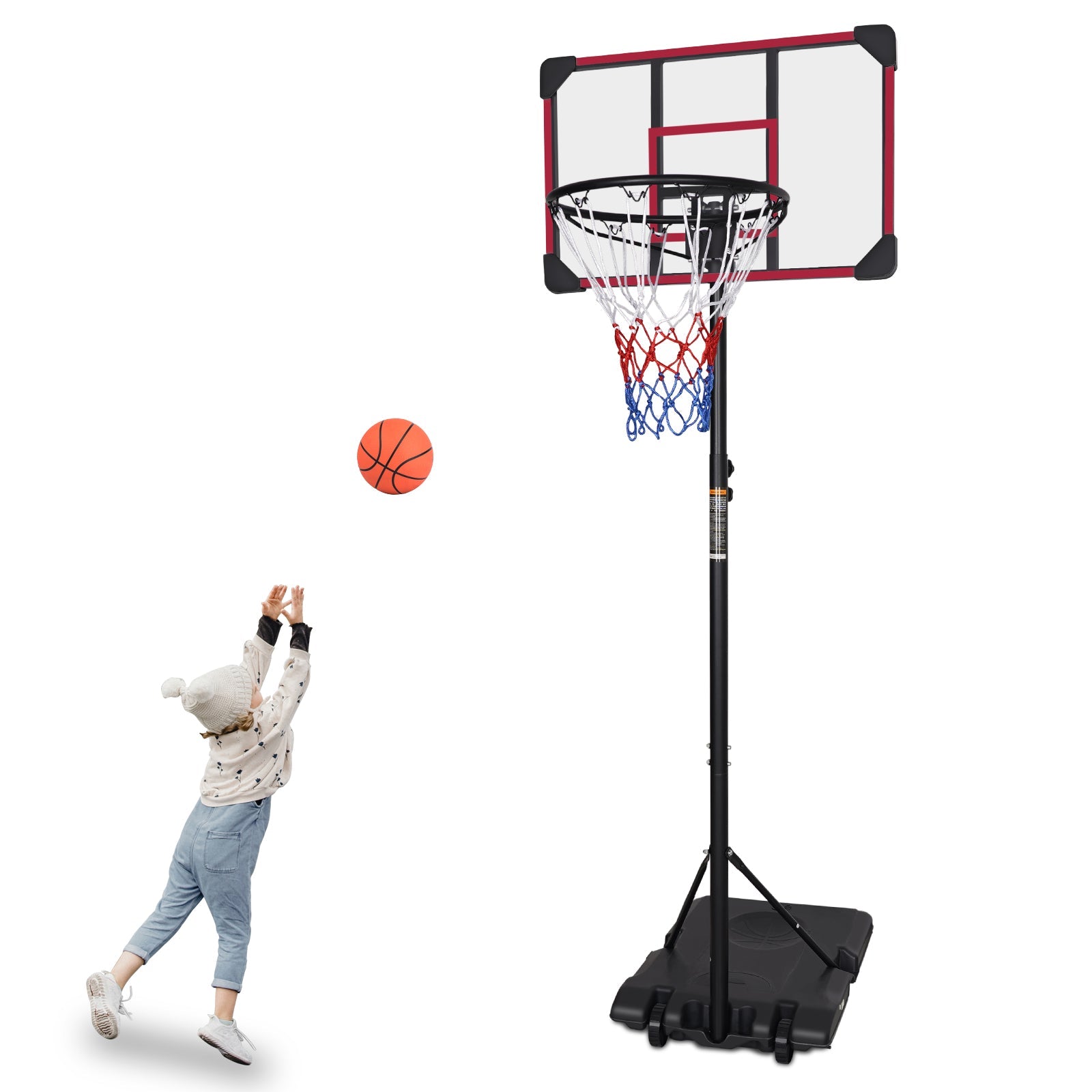 Logidon Draagbare Basketbalstandaard 170-213cm Rood Zwarte Wielen