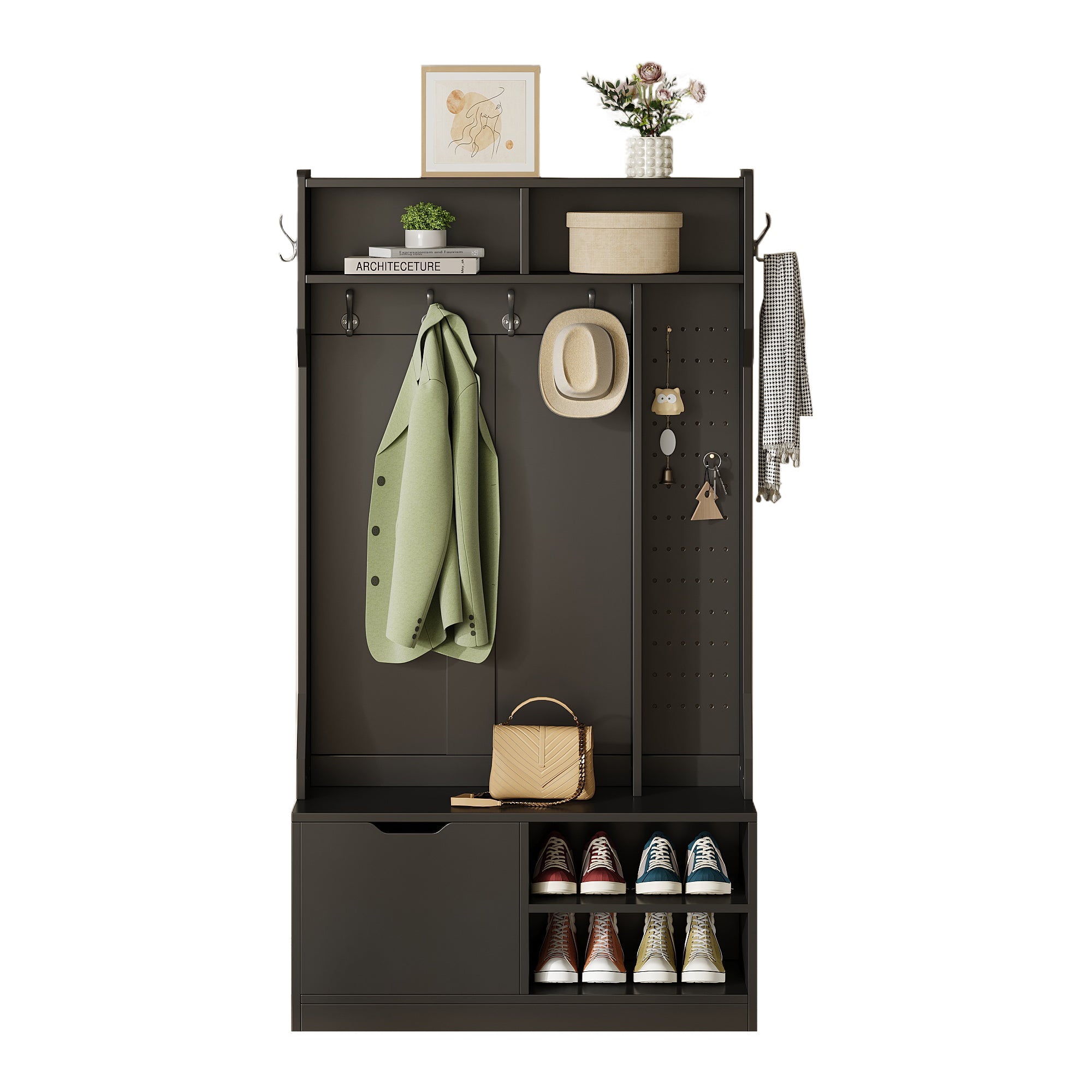 Logidon kledingkastset zwart 100x185,5x40 cm met bank 6 haken