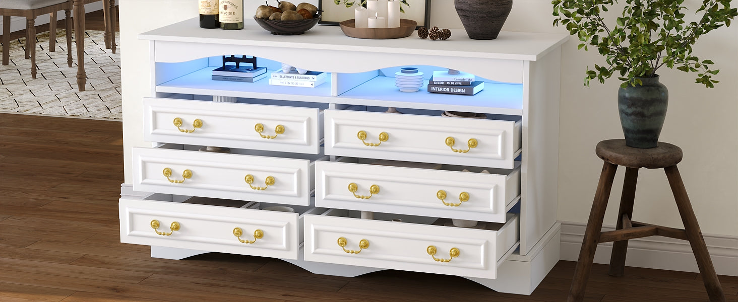 Logidon Dressoir 120x40x70 met LED-licht en halfopen opbergruimte Wit