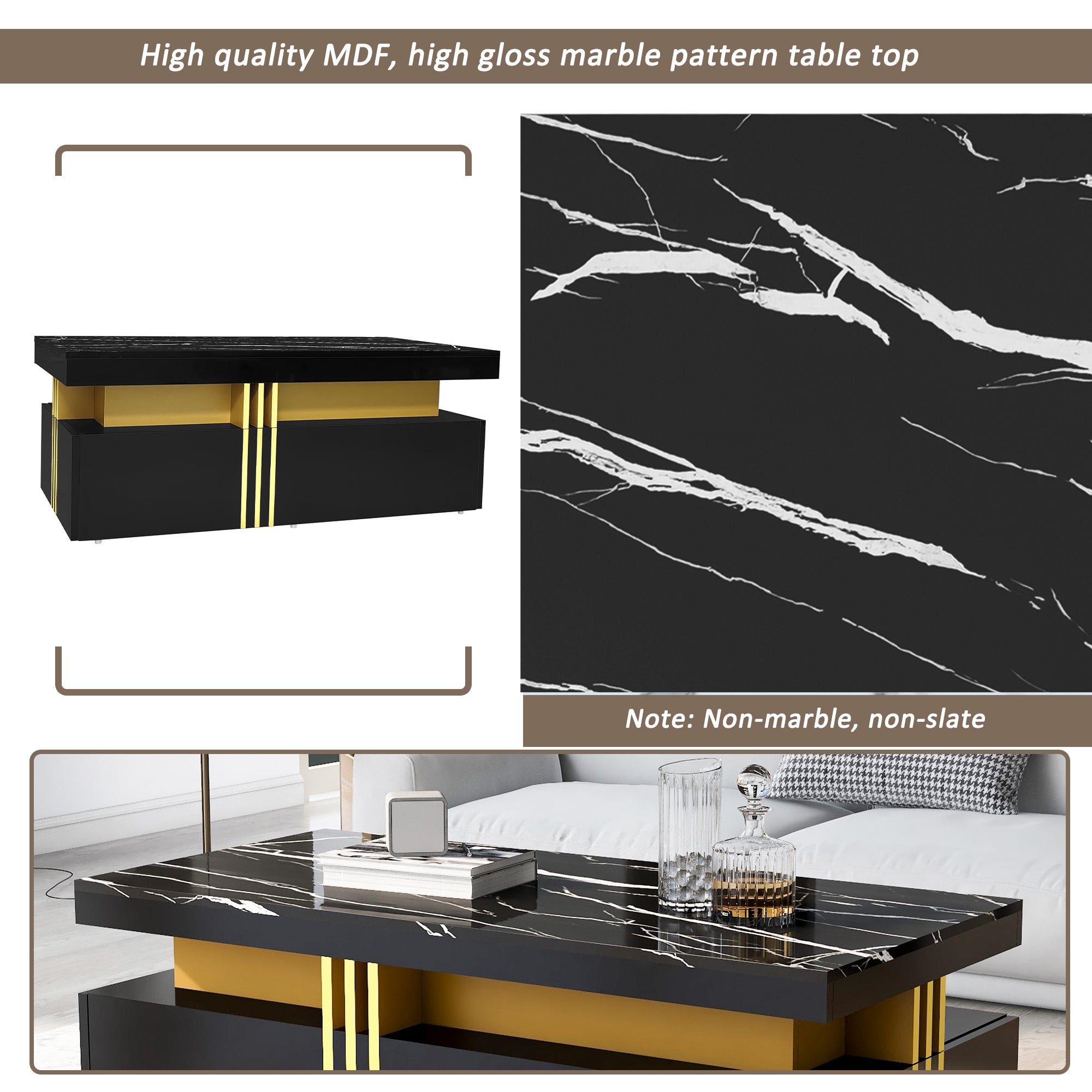 Logidon Moderne Rechthoekige Salontafel Met Hoogglans Blad 100x50 cm