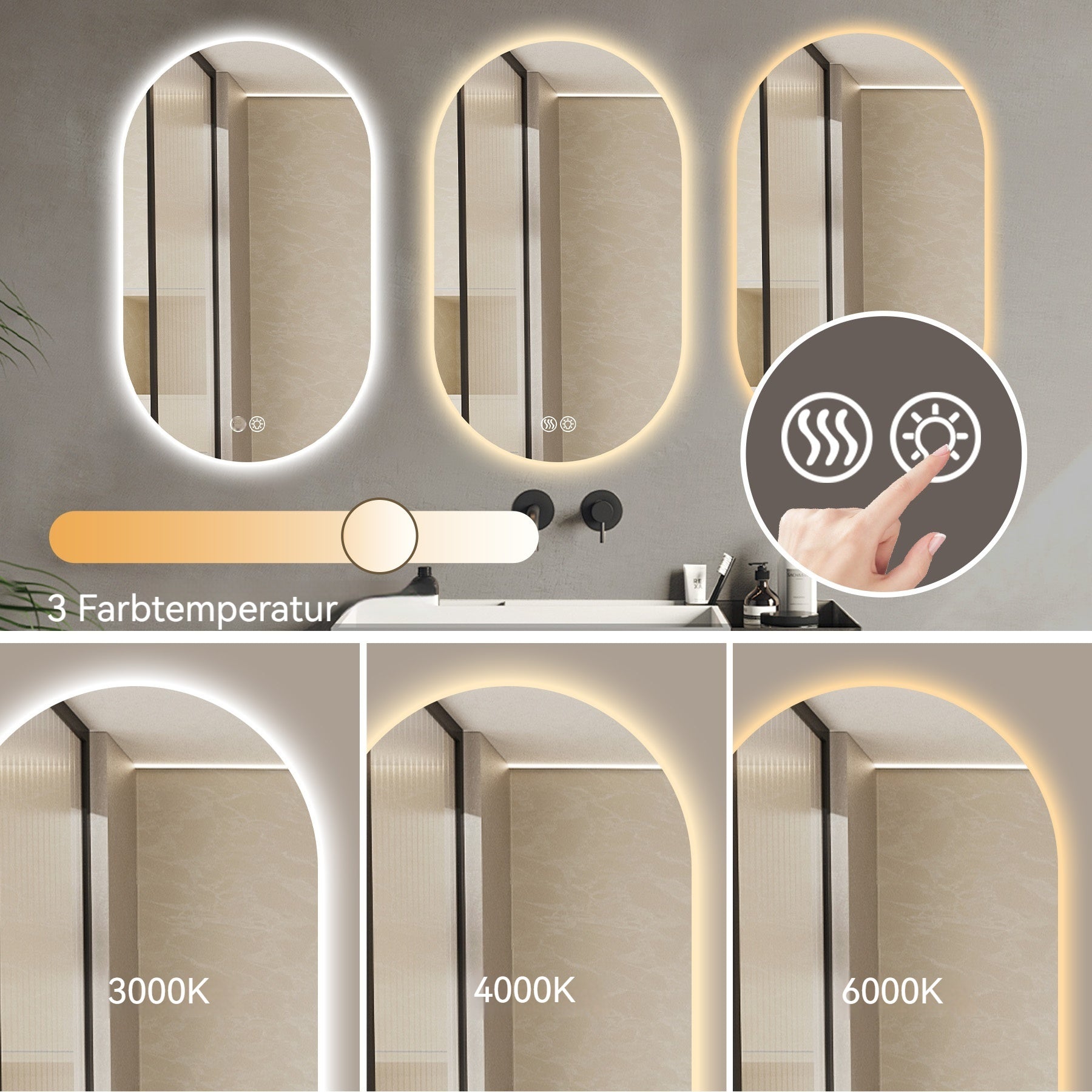 Logidon LED badkamerspiegel 60x90 cm Smart Touch anticondens zilver