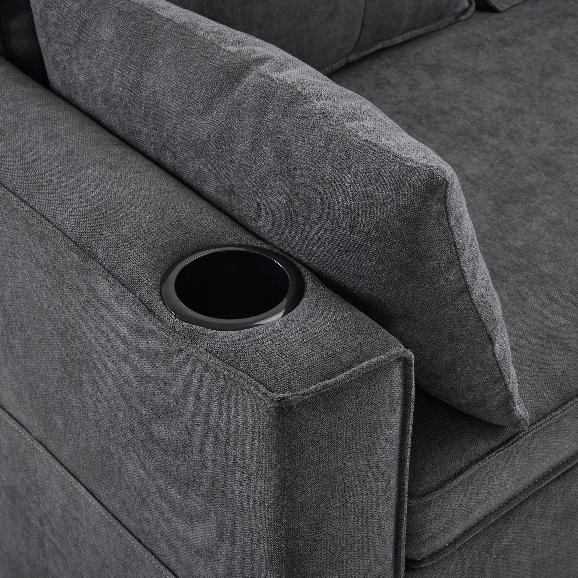 Logidon sofa bed gray L-shape with storage space and cup holder
