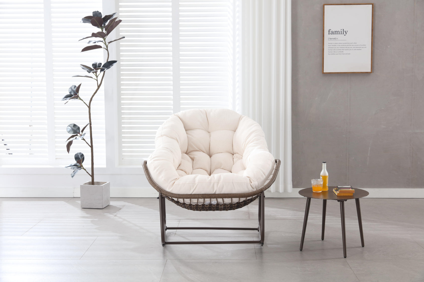 Logidon Outdoor Lounge Chair Groot Rieten Eigrijs met Dik Kussen