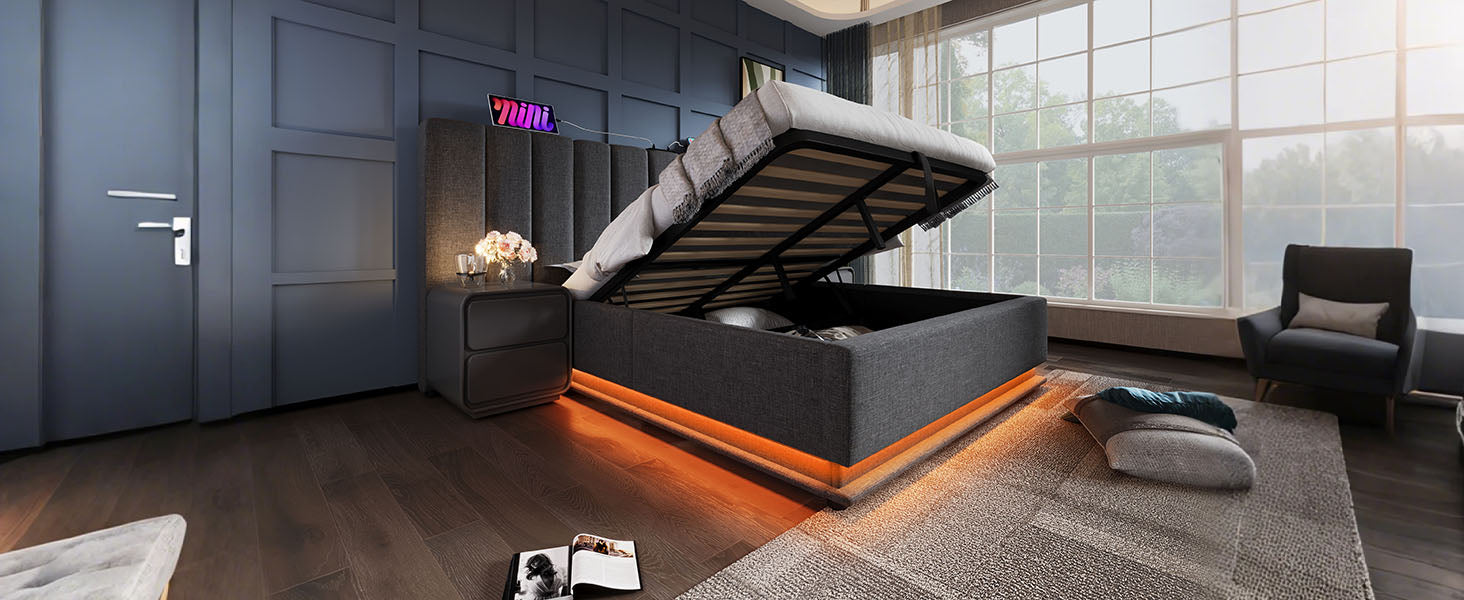 Logidon gestoffeerd bed 160x200 grijs met opbergruimte LED app bediening