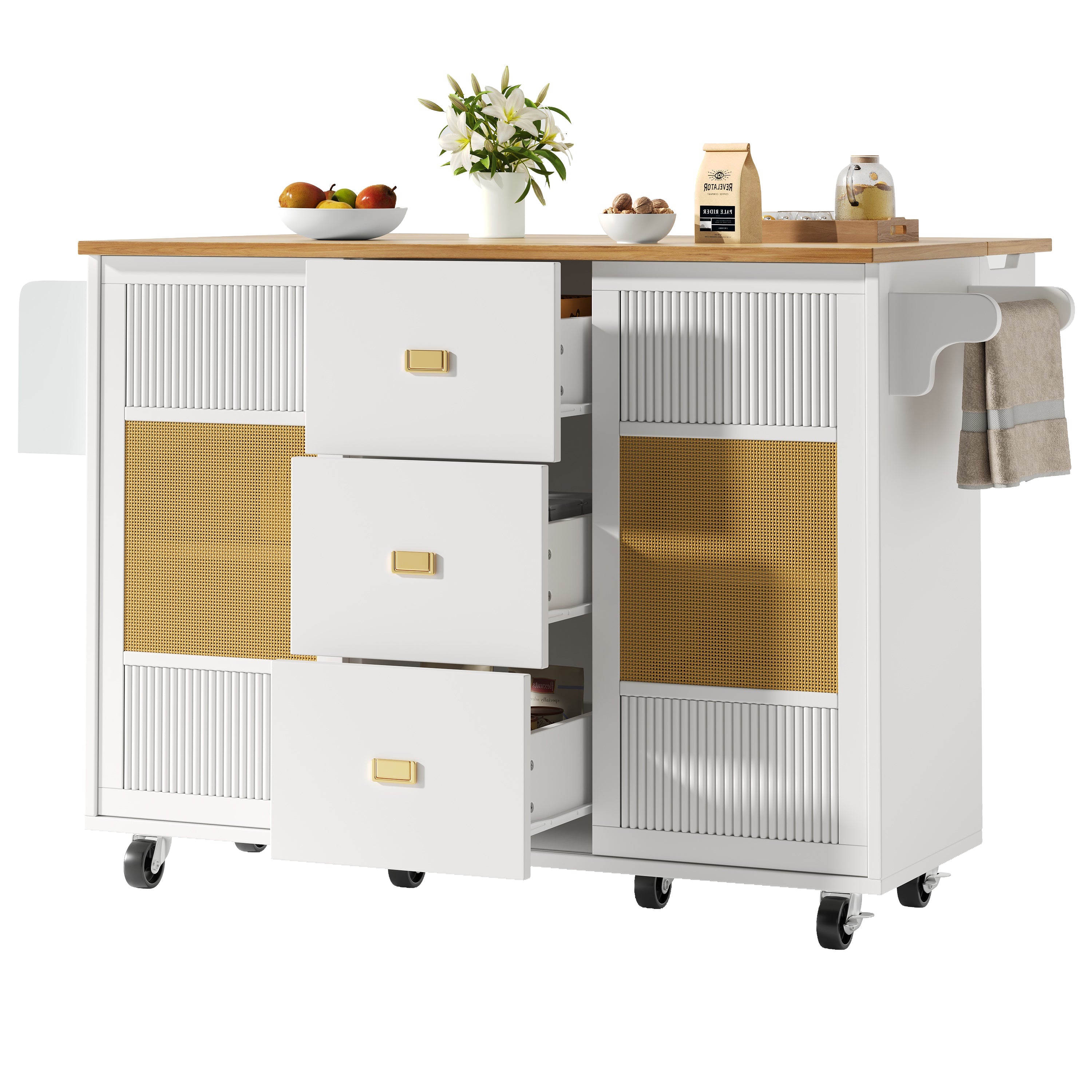 Logidon Kücheninsel Ausziehbar Mit Rollen Wit 146x70x90 cm
