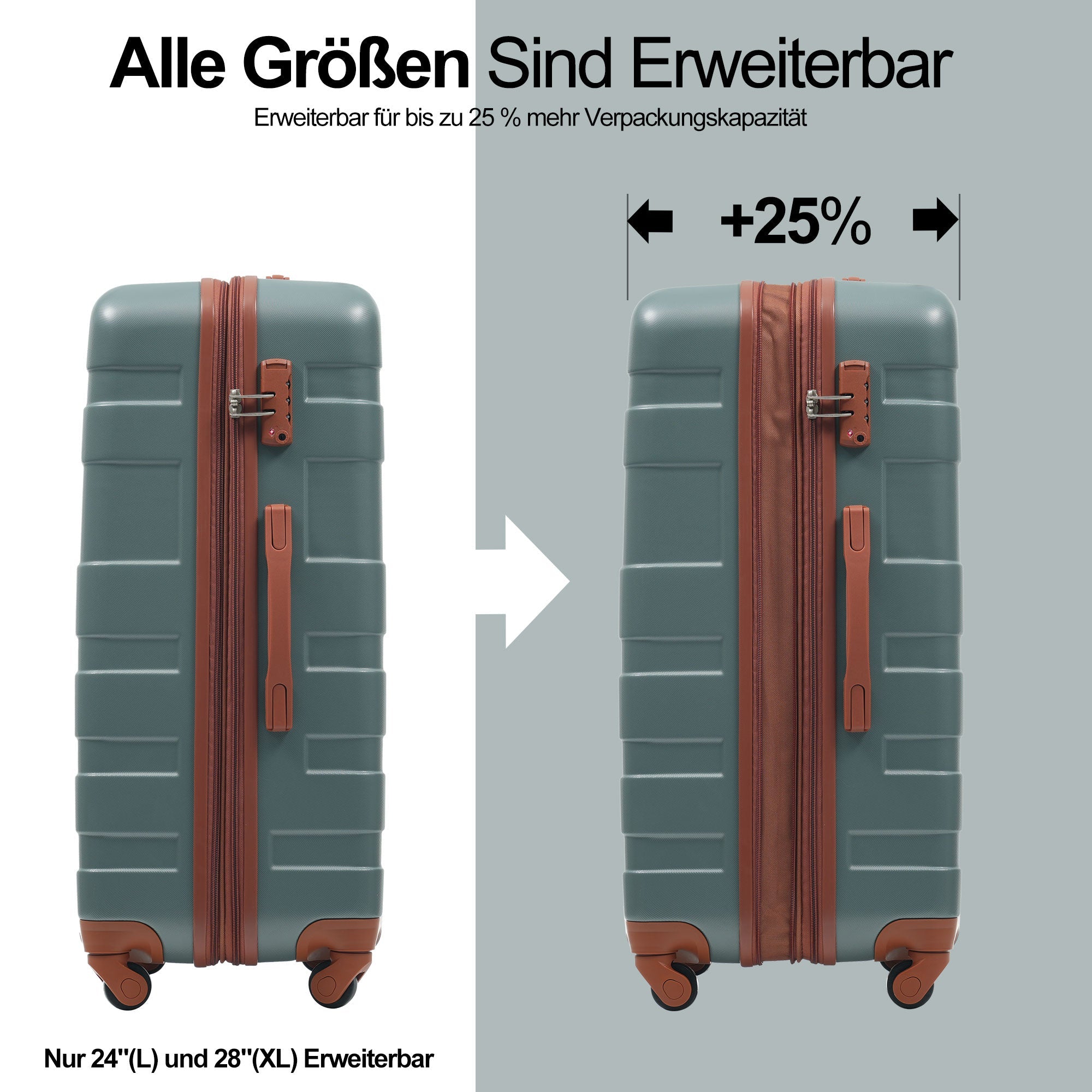 Logidon Hardshell Koffer 28 Inch Donkergroen Bruin TSA 4 Wielen